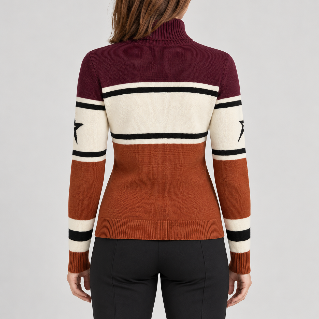 Perfect Moment women’s Schild Sweater in Autumn/Wine – model back view