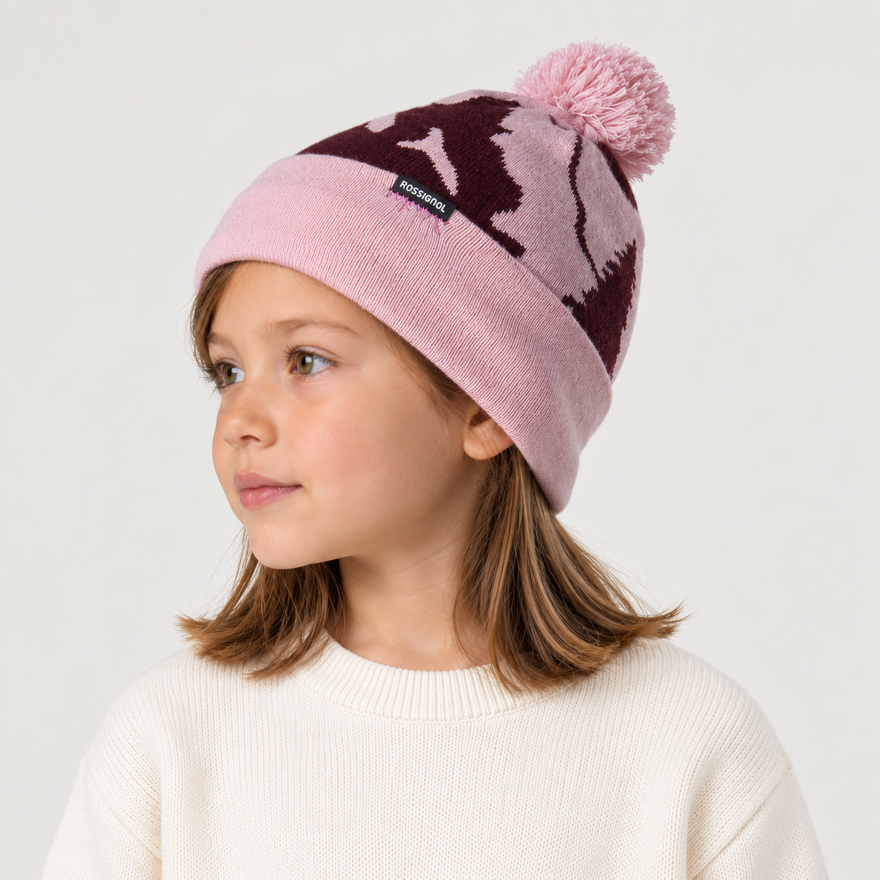 Rossignol Pompon Graphic Junior Beanie in PALE LILAC — 05 kids side view