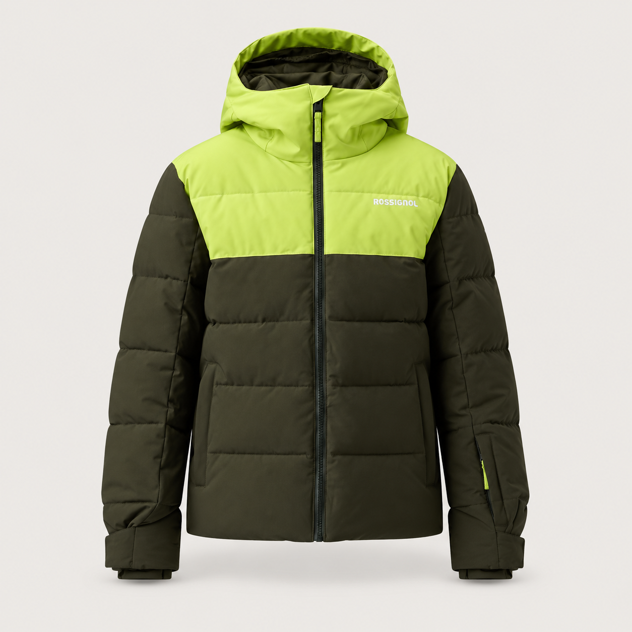 Rossignol Quilted Junior Ski Jacket in OLIVE SHADOW — 01 front view