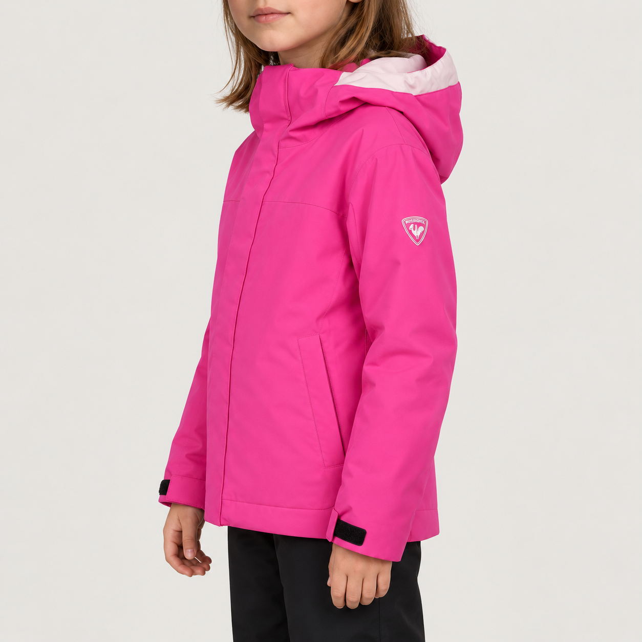 Rossignol Strawpile Junior Ski Jacket in Electric Fuchsia — 05 model side view