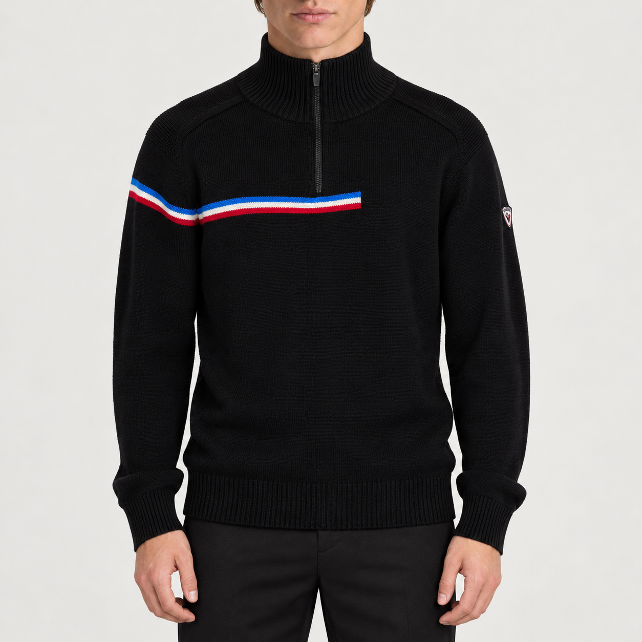 Rossignol Odysseus Half Zip Sweater in BLACK — 03 model front view