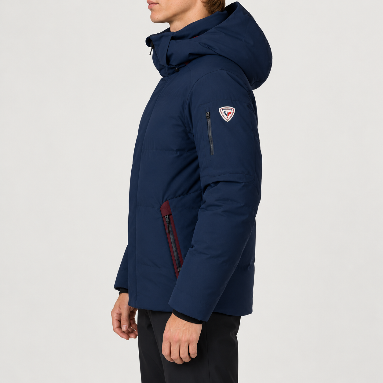 Rossignol Snowblaze Down CB Ski Jacket in Dark Navy — 05 model side view