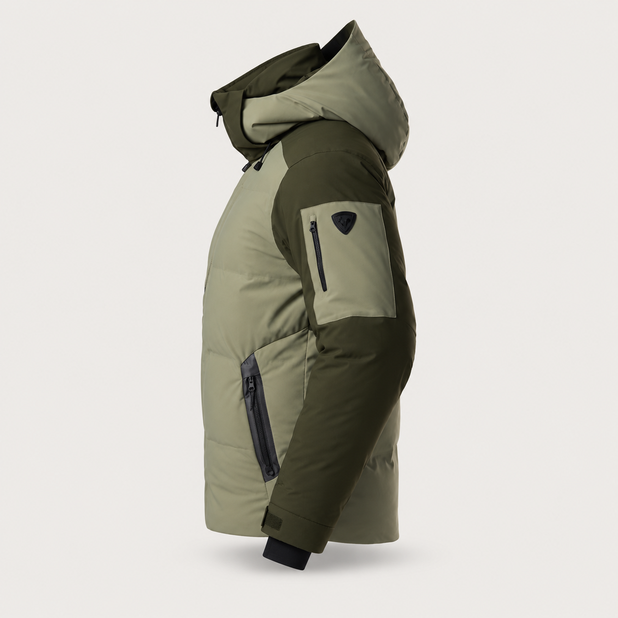 Rossignol Snowblaze Down CB Ski Jacket in VETIVER / OLIVE SHADOW — 06 side view