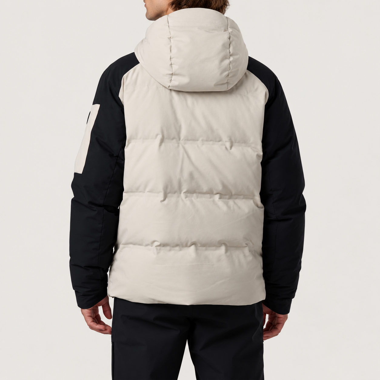 Rossignol Men's Snowblaze Down CB Ski Jacket in Silver Cloud / Black — model back view
