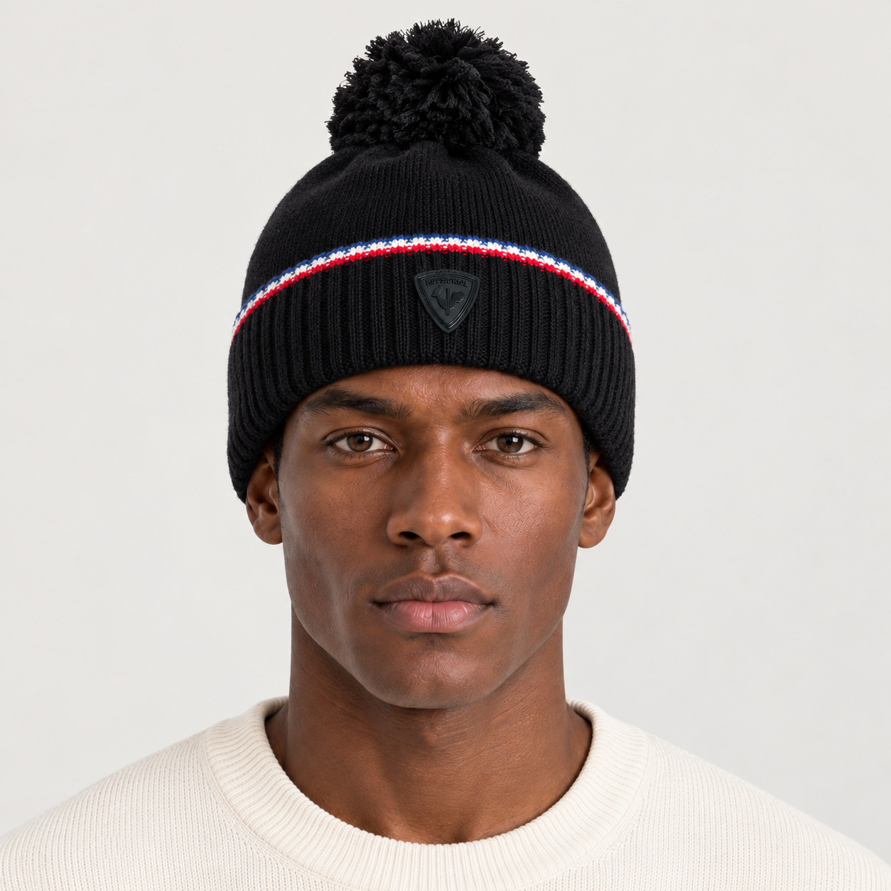 Rossignol Snowblaze Pompon Beanie in BLACK — 03 men front view