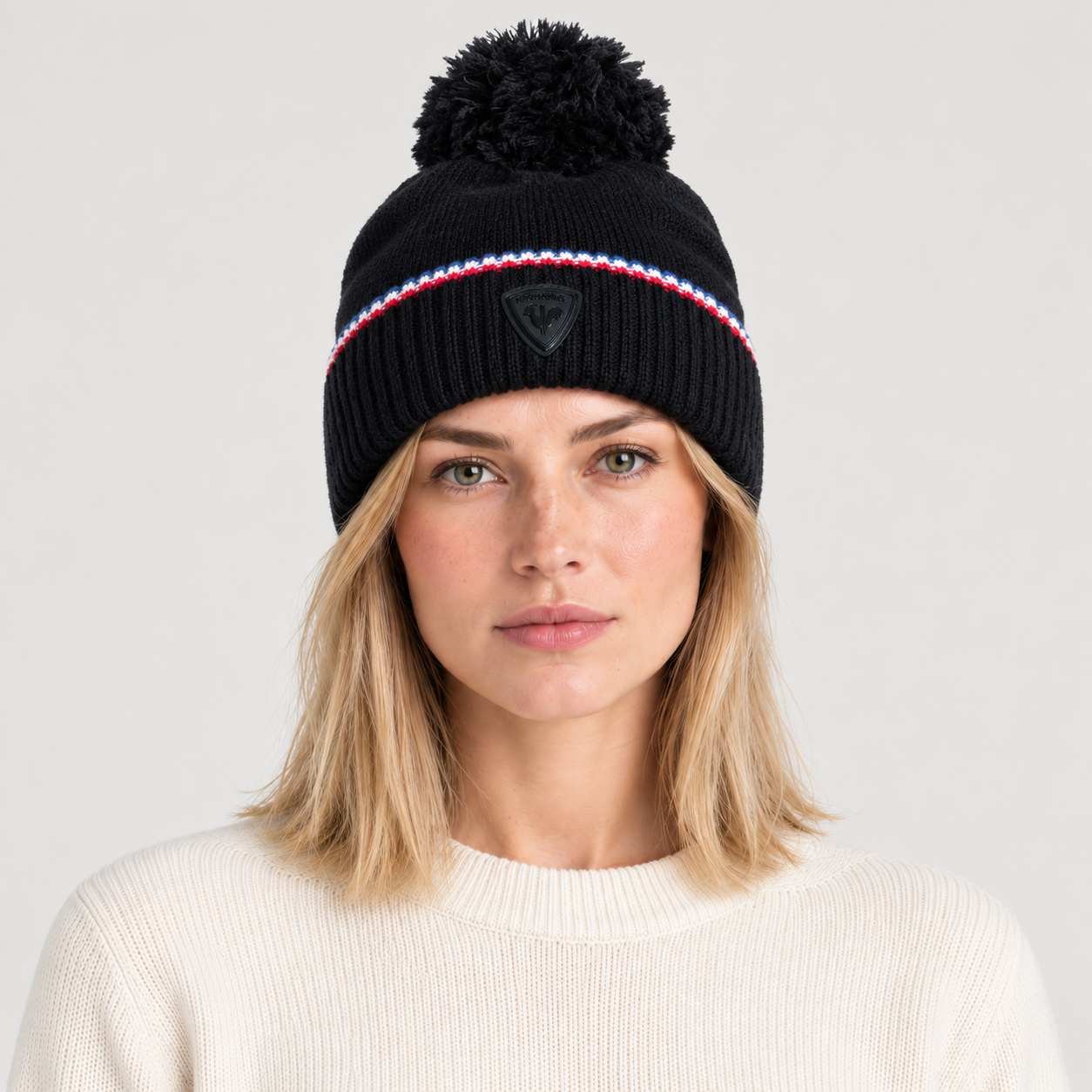 Rossignol Snowblaze Pompon Beanie in BLACK — 06 women front view