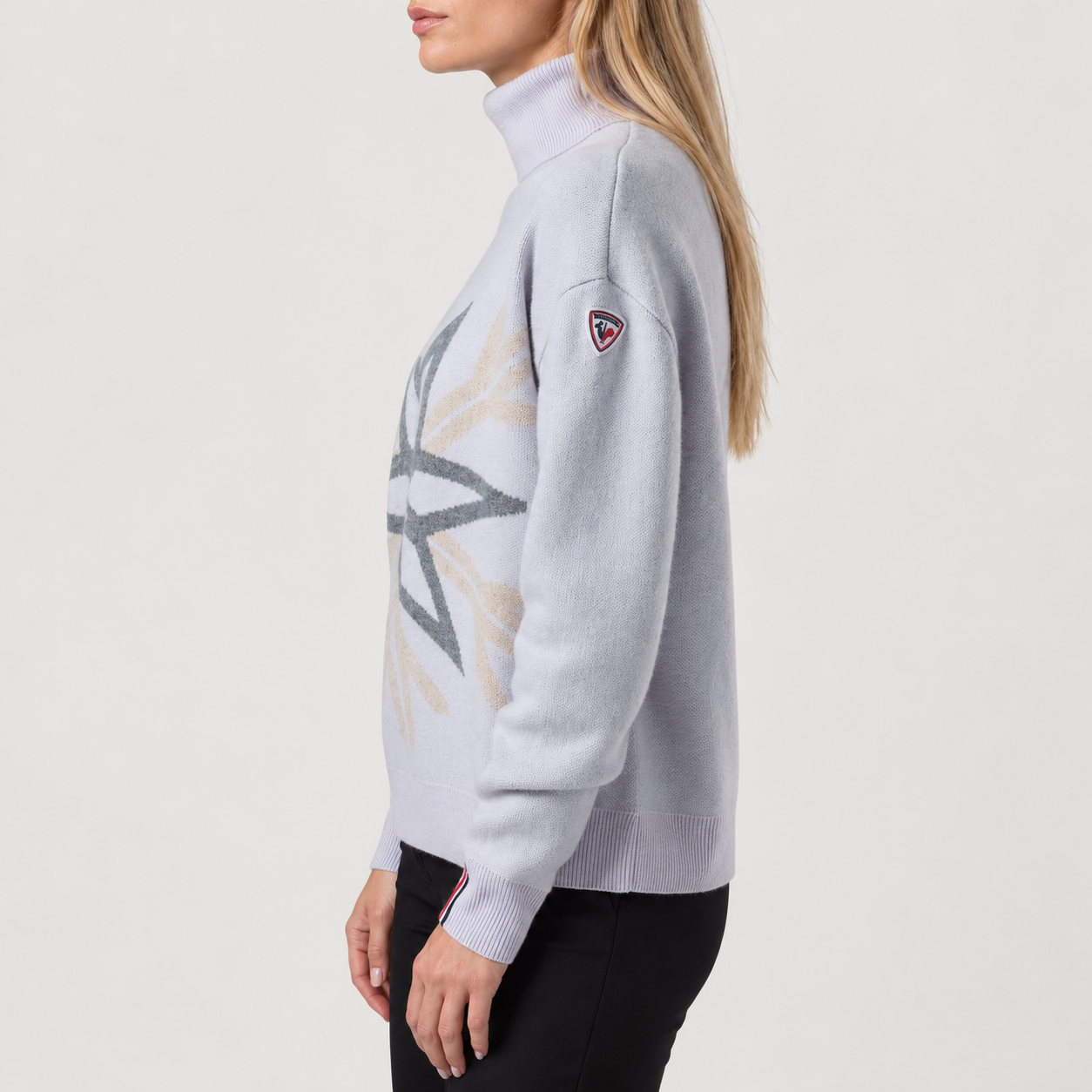 Rossignol Patterned Turtle Neck Sweater in SILVER CLOUD — 05 model side view