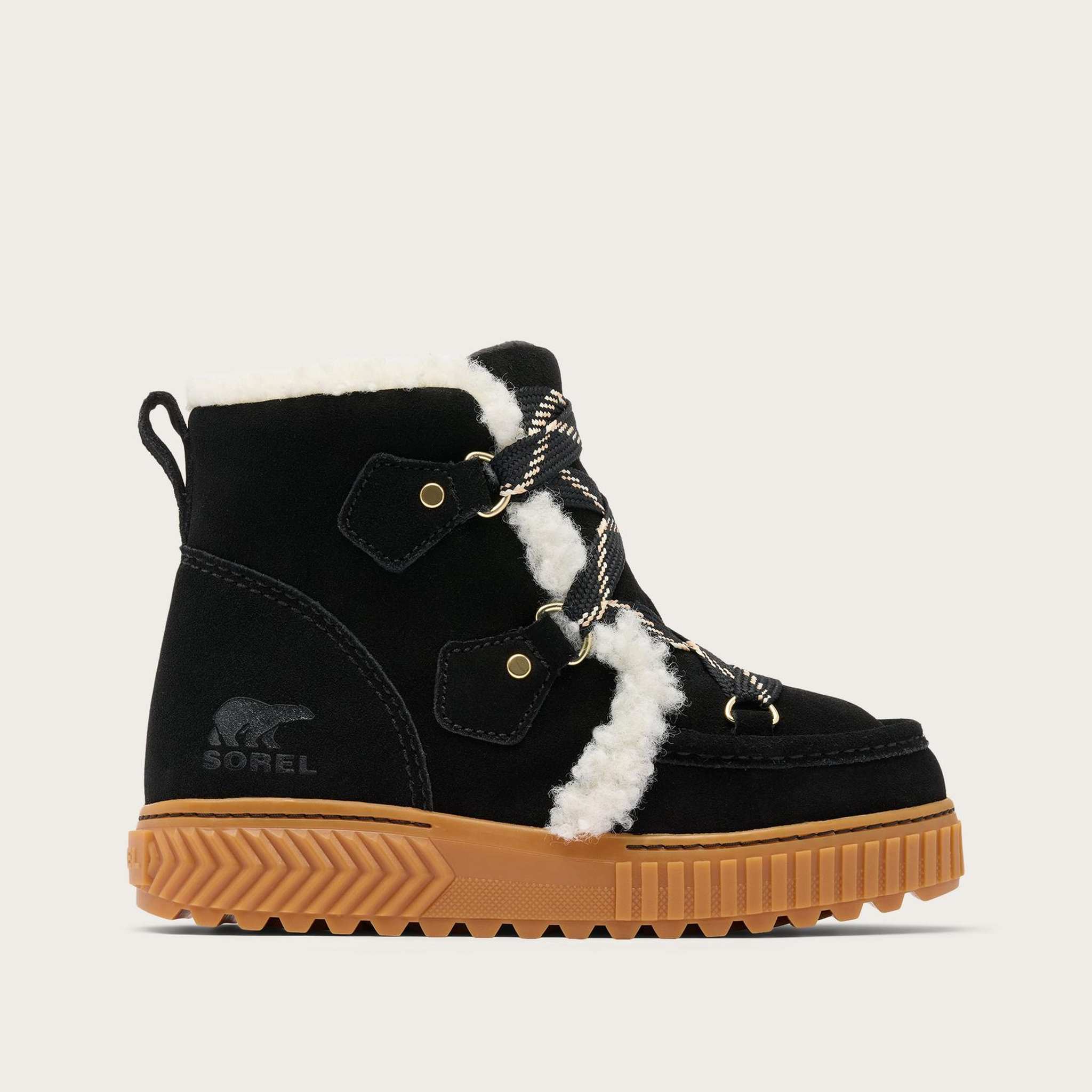 Sorel Ona Alpine Snow Boot in Black, official outer side view.