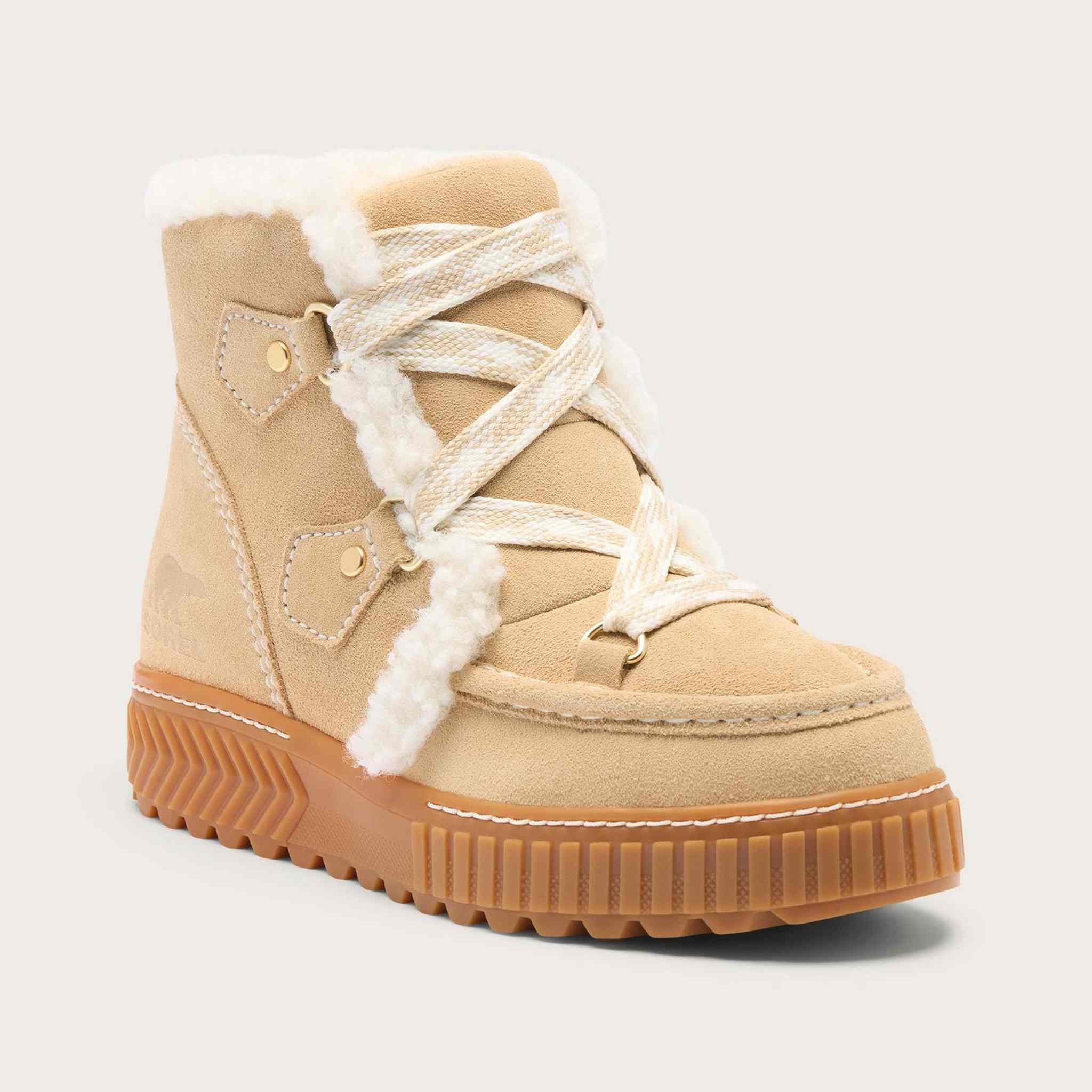 Sorel Ona Alpine Snow Boot in Ceramic, official front three quarter view.