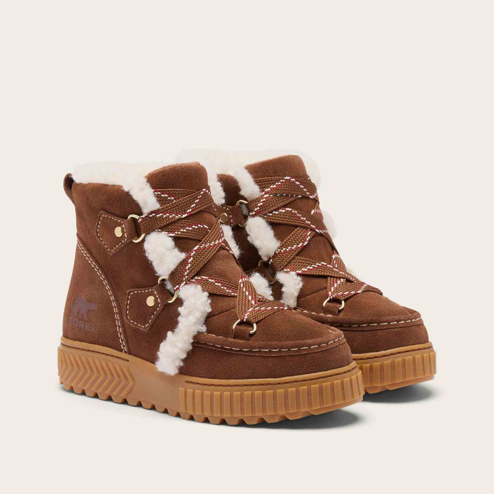 Sorel Ona Alpine Snow Boot in Dark Auburn, official front pair view.