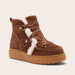 Sorel Ona Alpine Snow Boot in Dark Auburn, official front three quarter view.