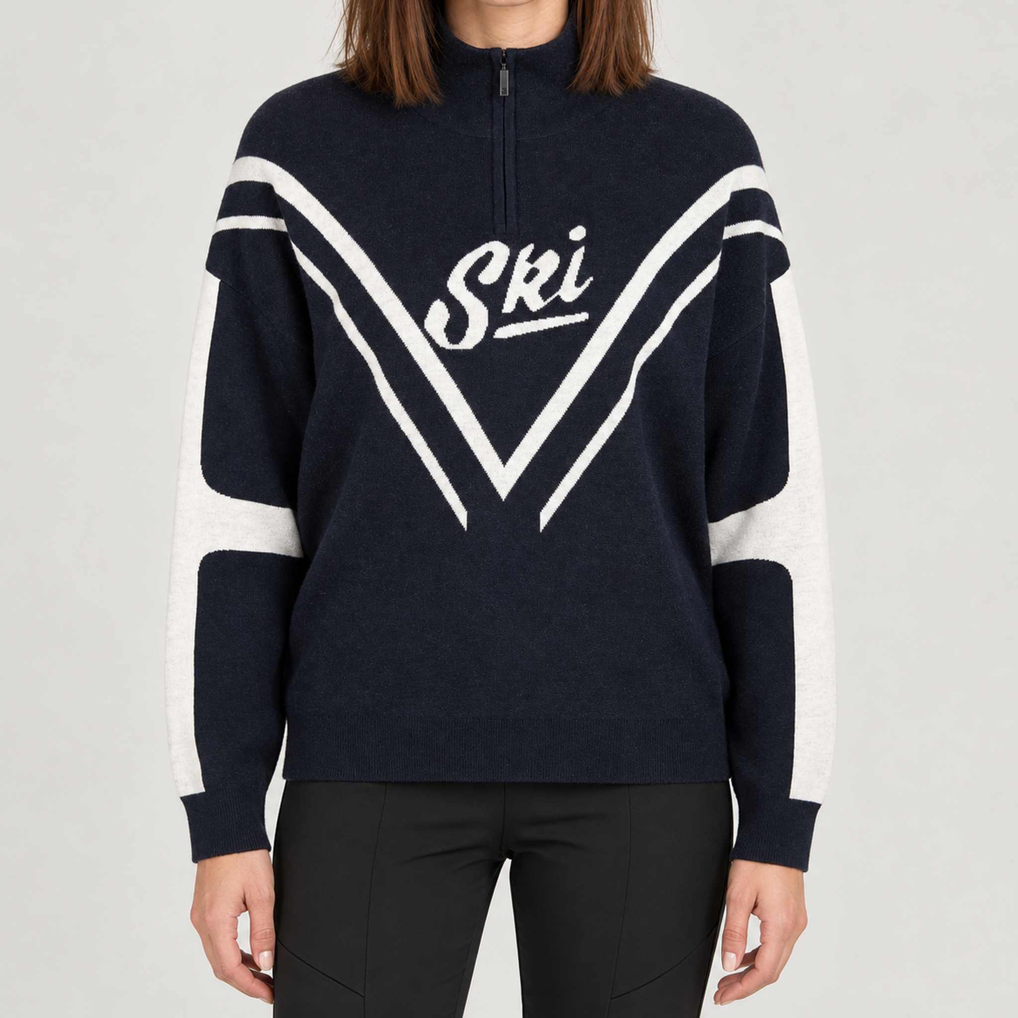 Sportalm women's basel half zip in deep water – model front
