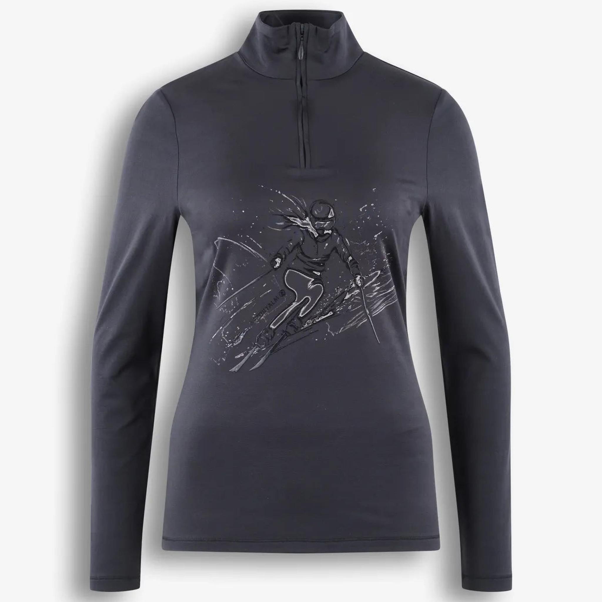 Sportalm women's bordeaux half zip in black – front