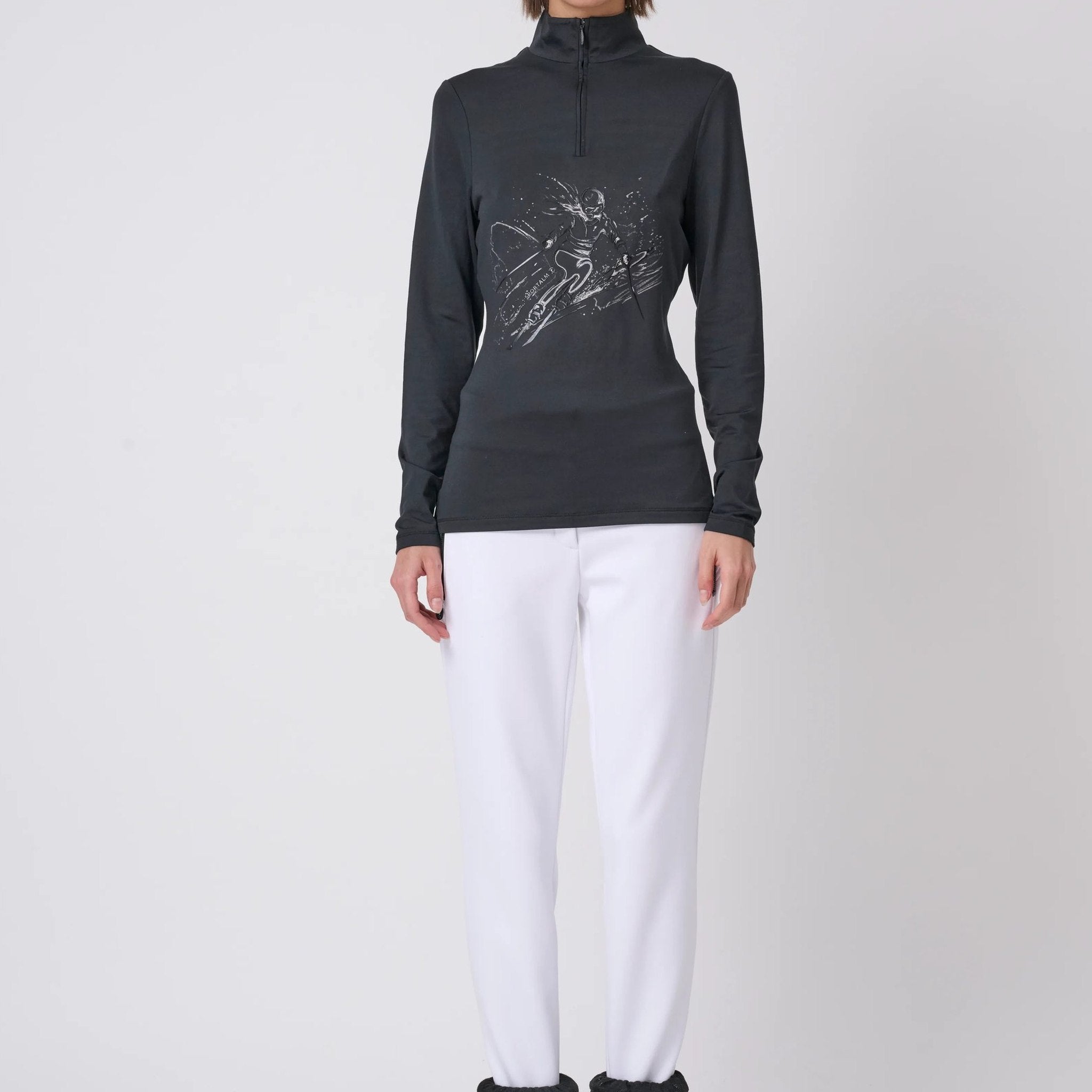 Sportalm women's Bordeaux Half Zip in Black – model front