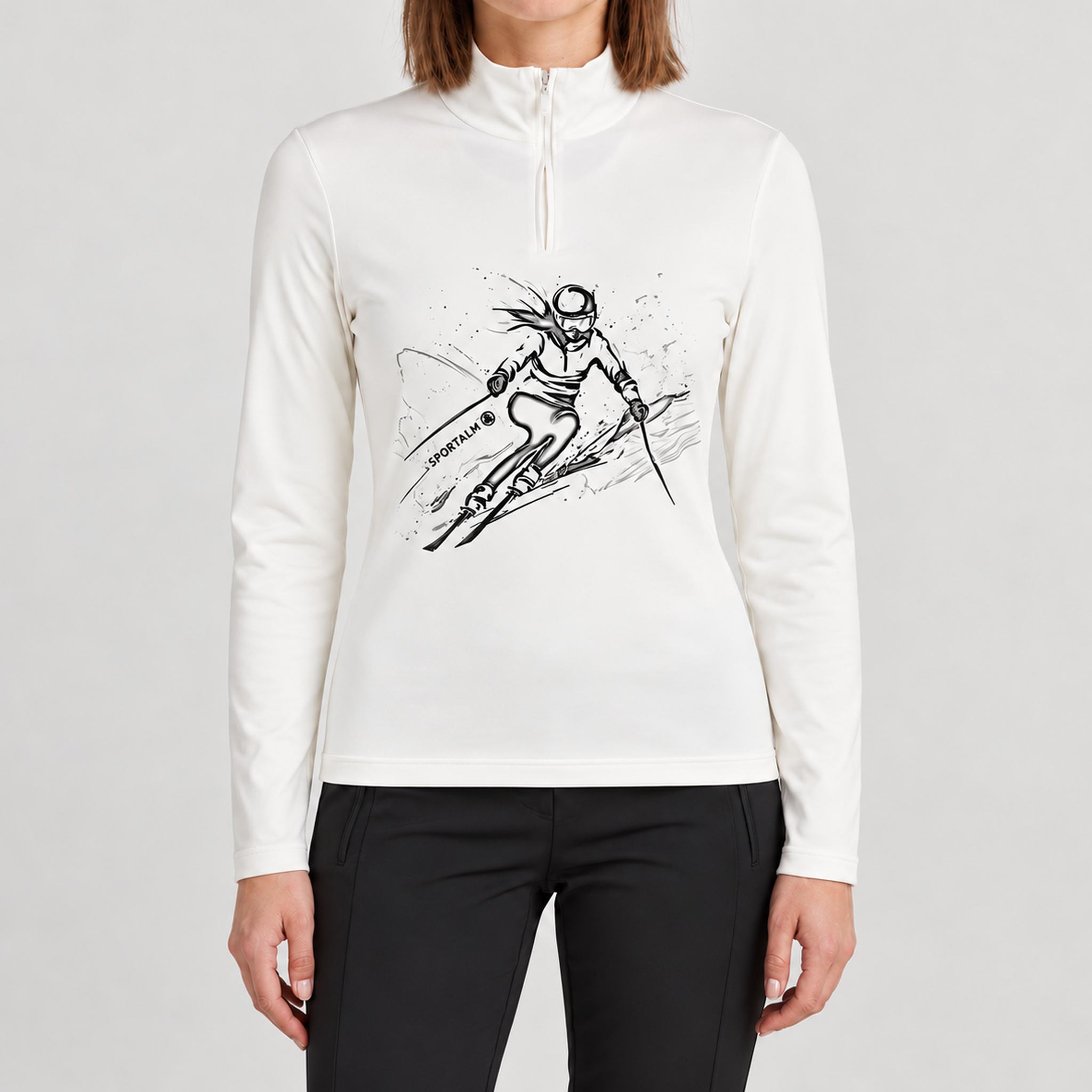 Sportalm women's Bordeaux Half Zip in Off White – model front