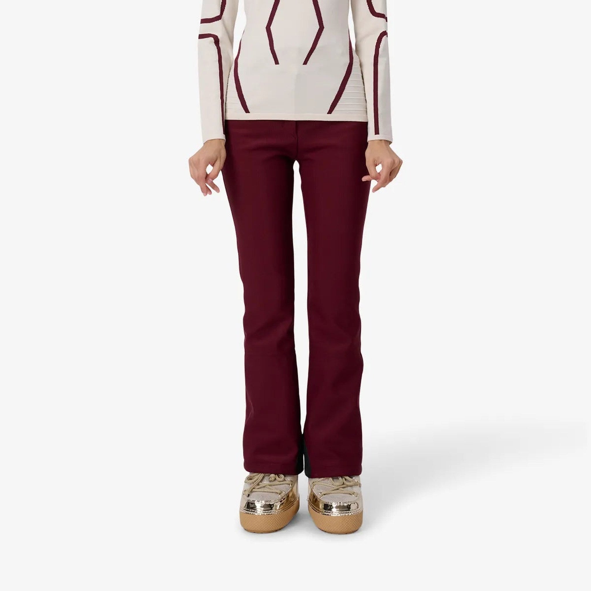 Sportalm women's fes ski pant in dark burgundy – model front