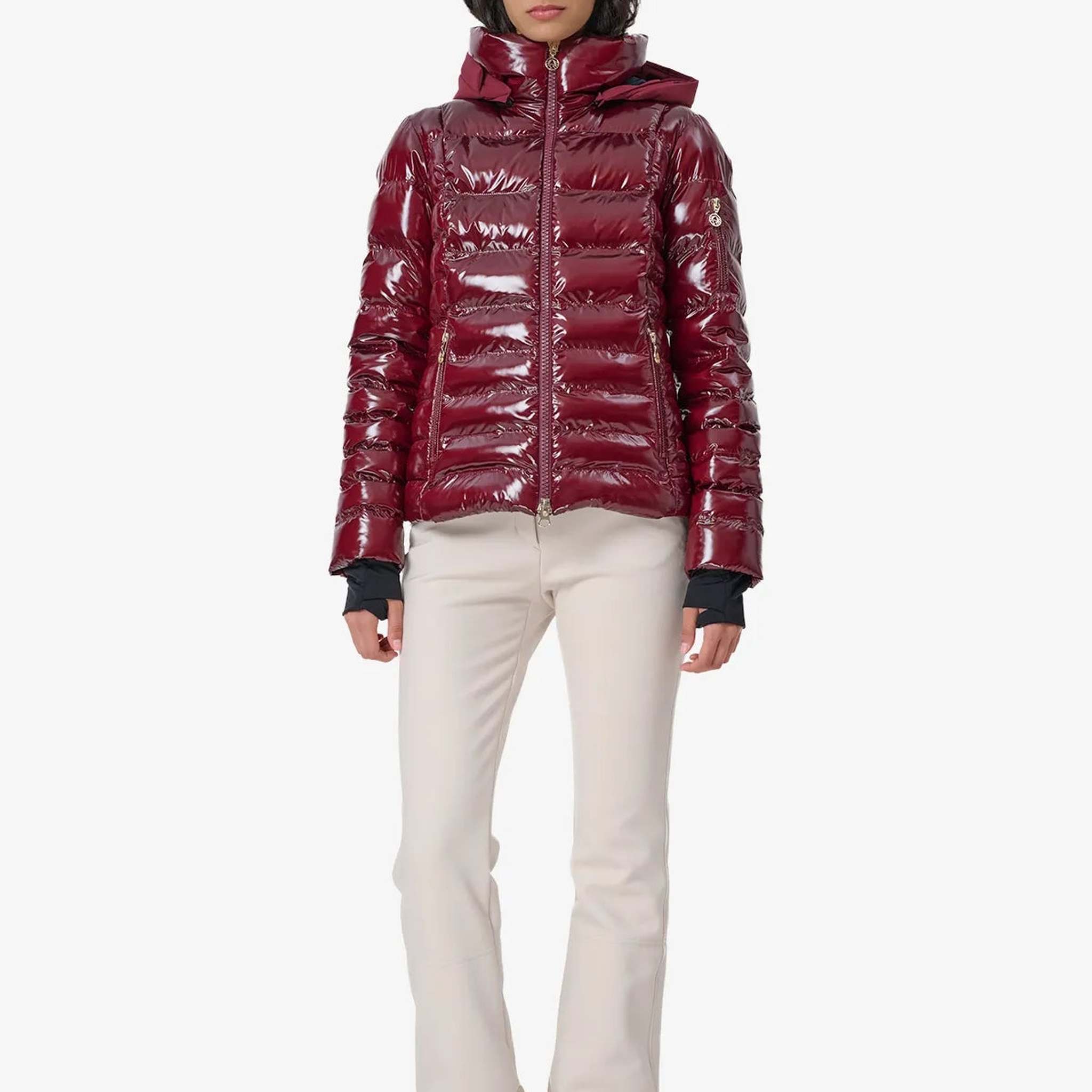 Sportalm women's kyla ski jacket in dark burgundy – model front