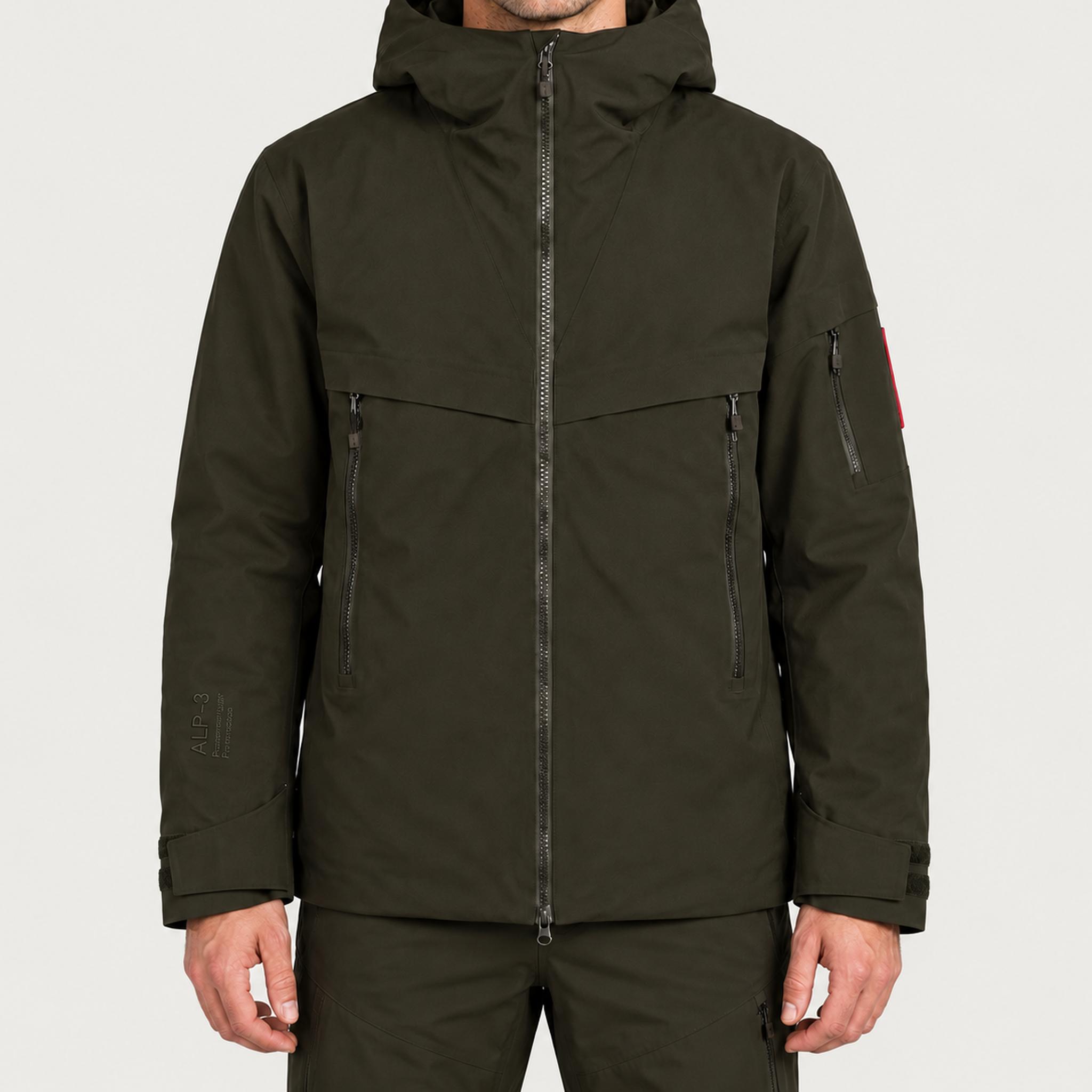 The Mountain Studio Alp Insulated Ski Jacket in Peat Brown — peat brown — model front