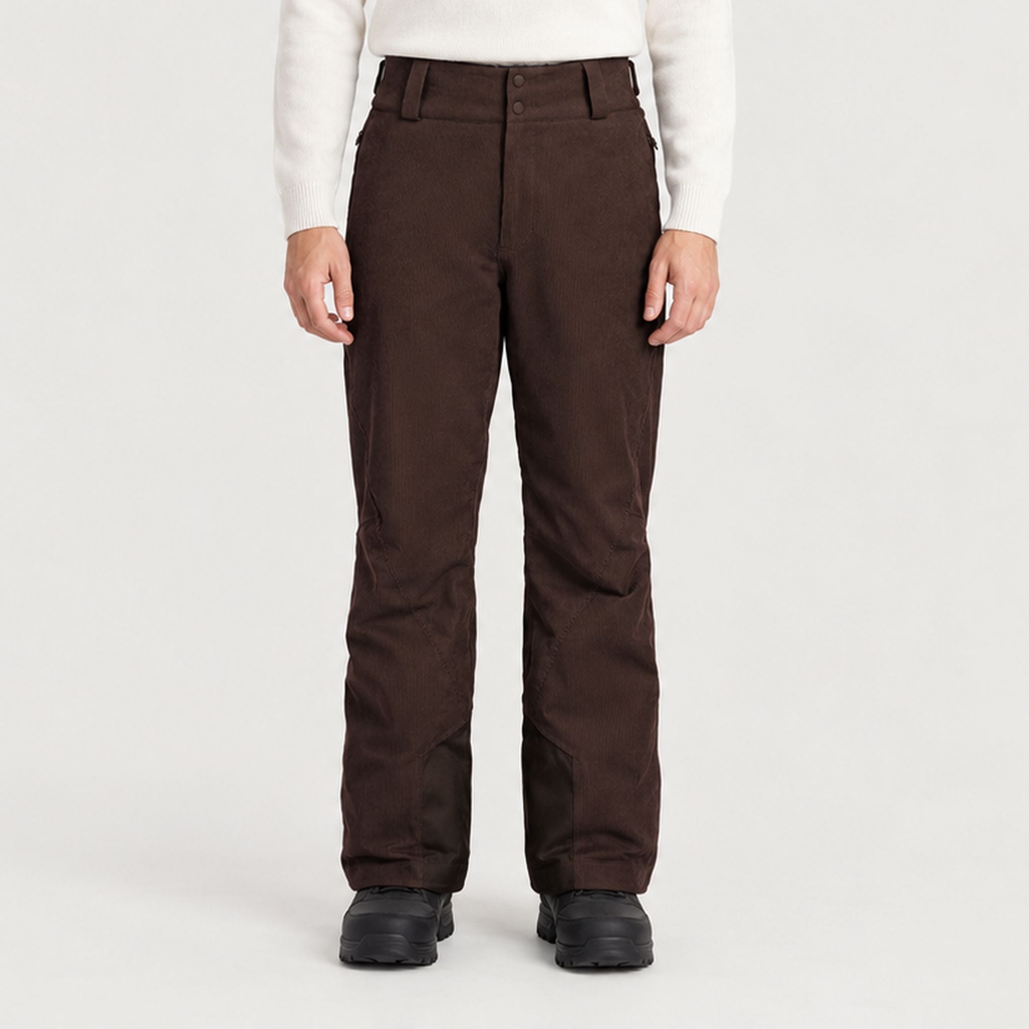 The Mountain Studio Carv Cord Ski Pant in Delicioso Brown — model front
