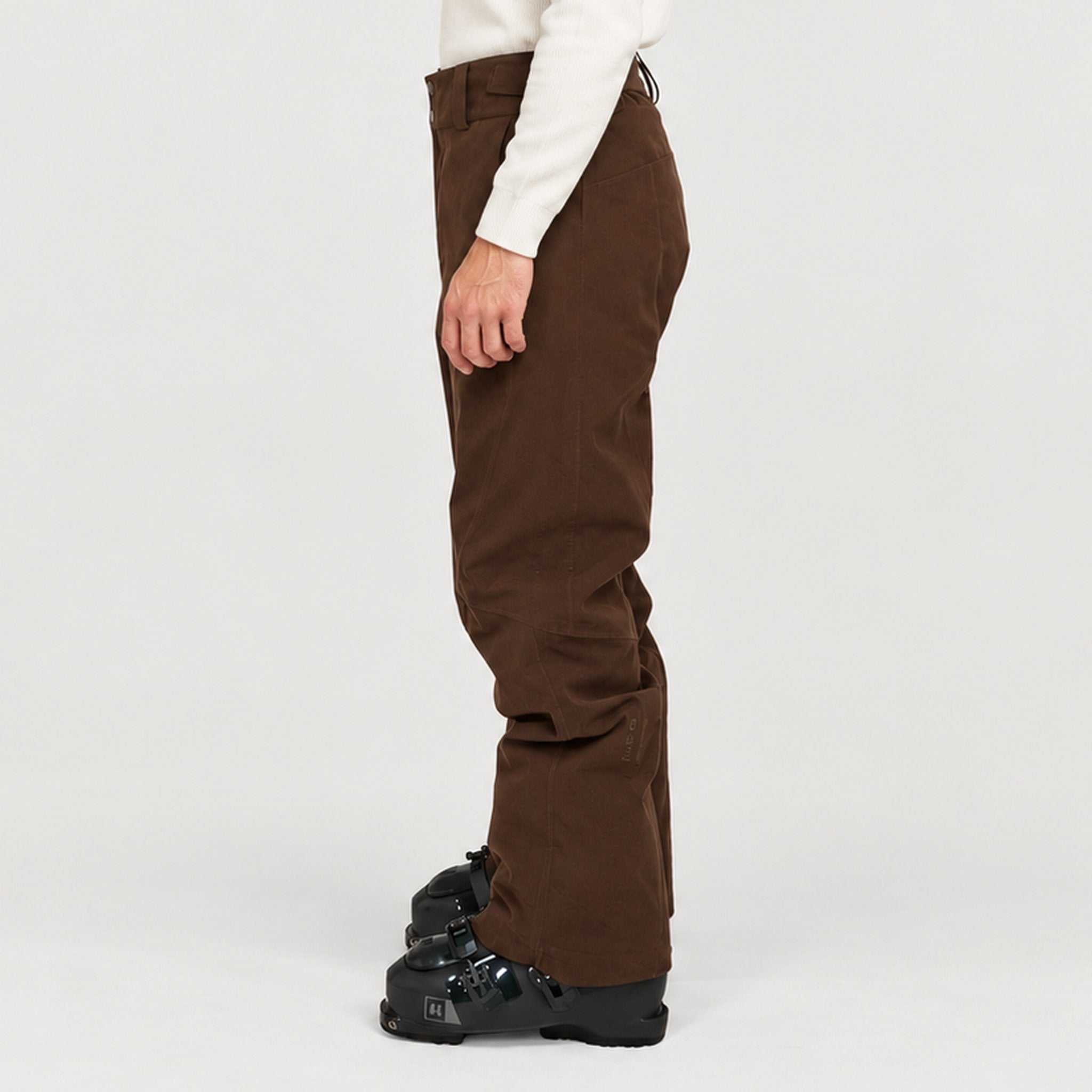 The Mountain Studio Carv Cord Ski Pant in Delicioso Brown — delicioso brown — model side