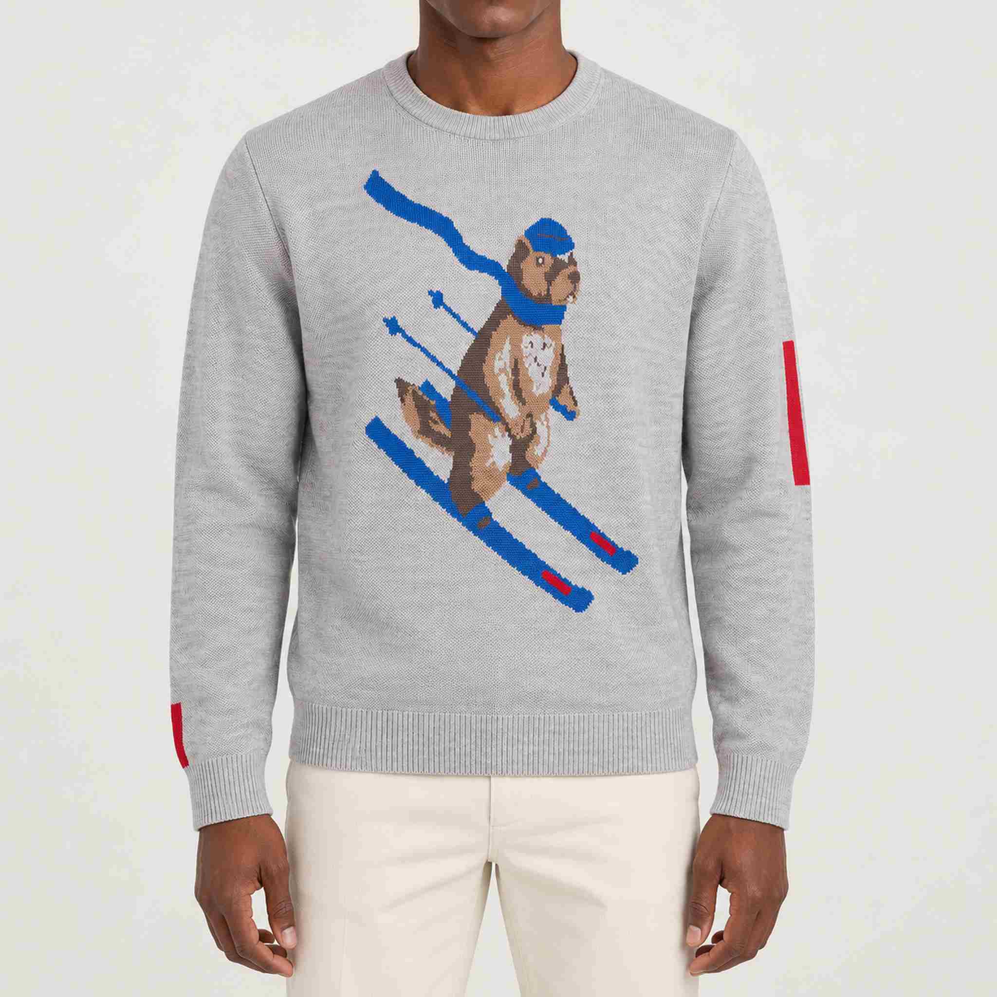 The Mountain Studio Marmotte Sweater, grey melange, model front