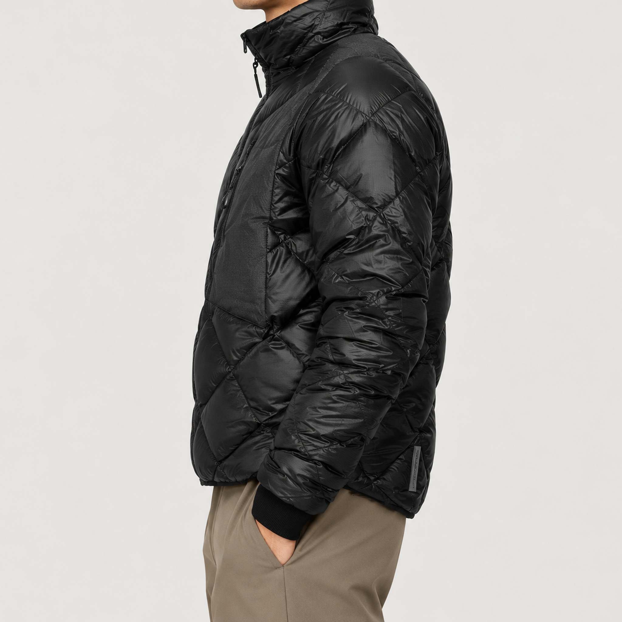 The Mountain Studio Pertex Pro Down Jacket — black — model side