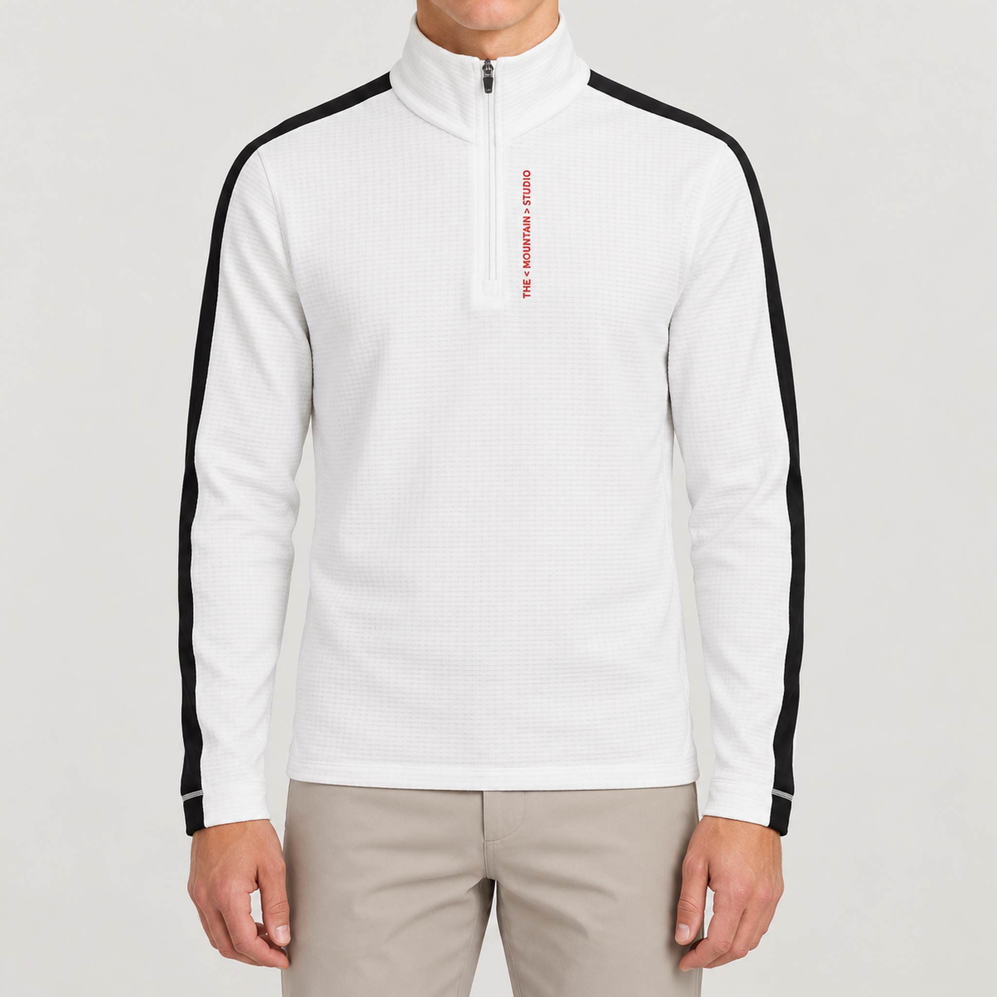 The Mountain Studio Tech Half Zip in White, white, model front