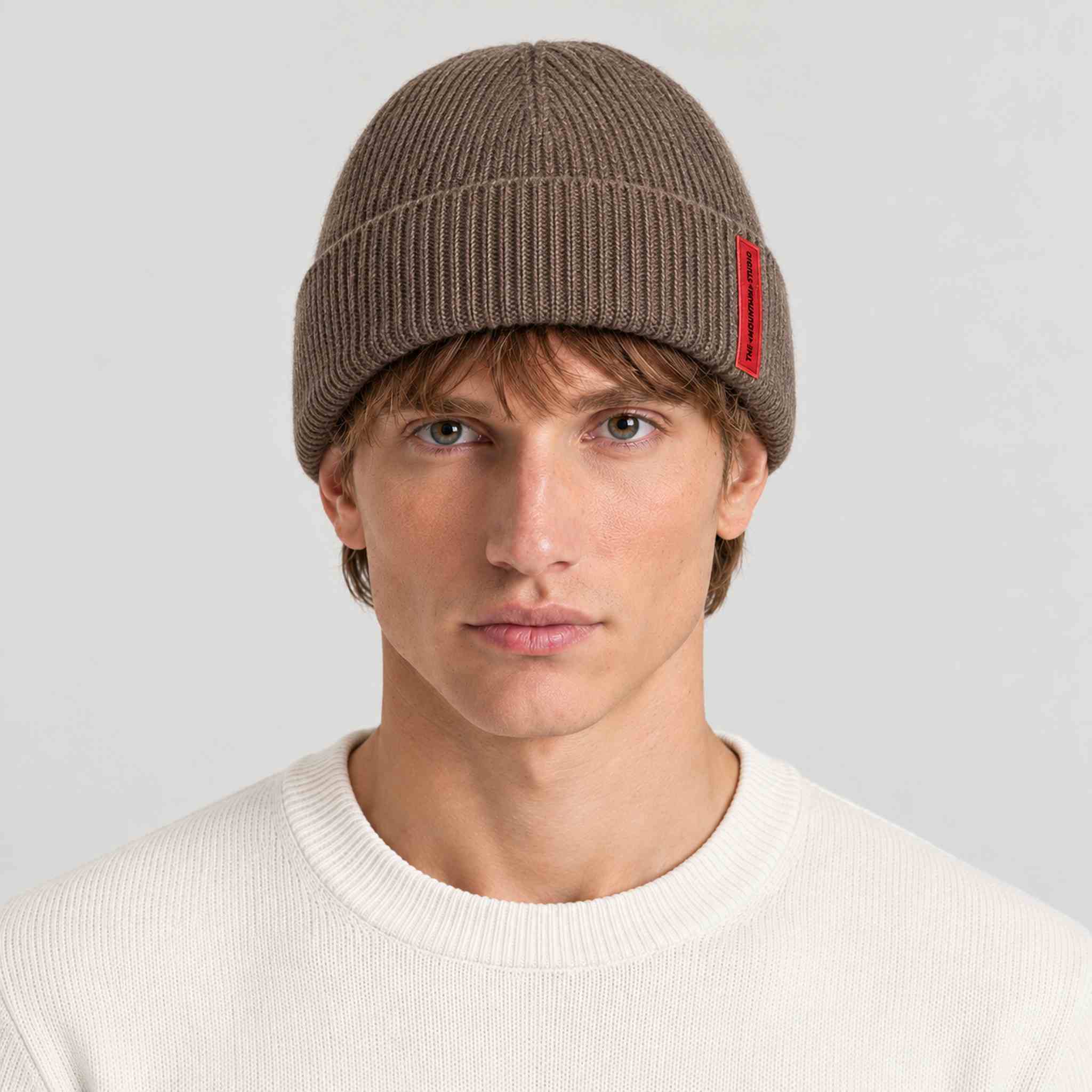 The Mountain Studio Wool Rib Beanie in Brindle — brindle — mens front
