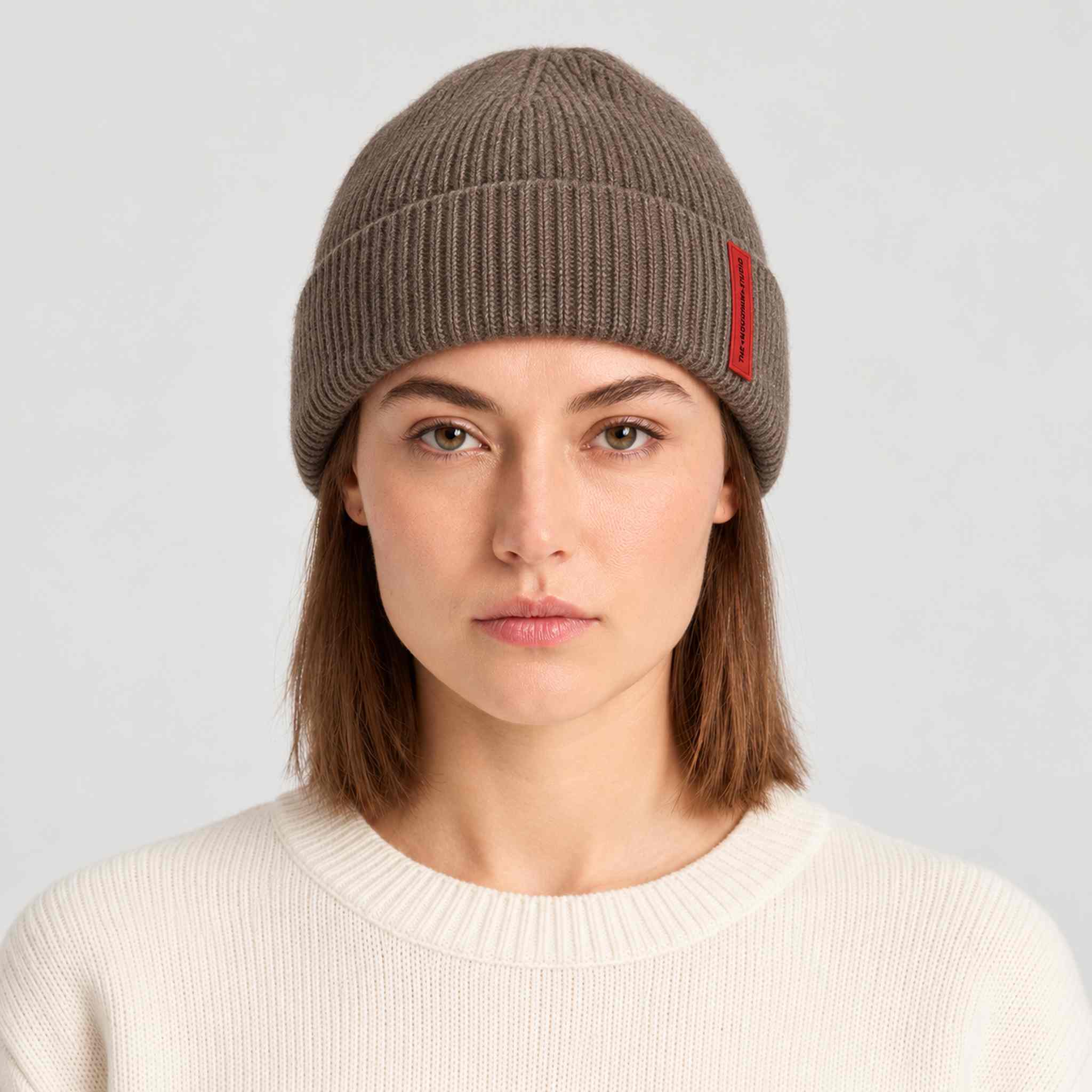 The Mountain Studio Wool Rib Beanie in Brindle — brindle — womens front