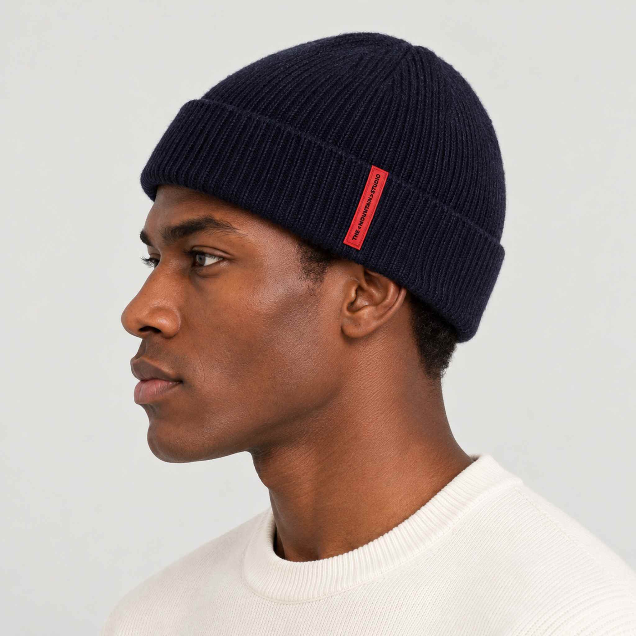 The Mountain Studio Wool Rib Beanie in Eclipse — eclipse — mens side