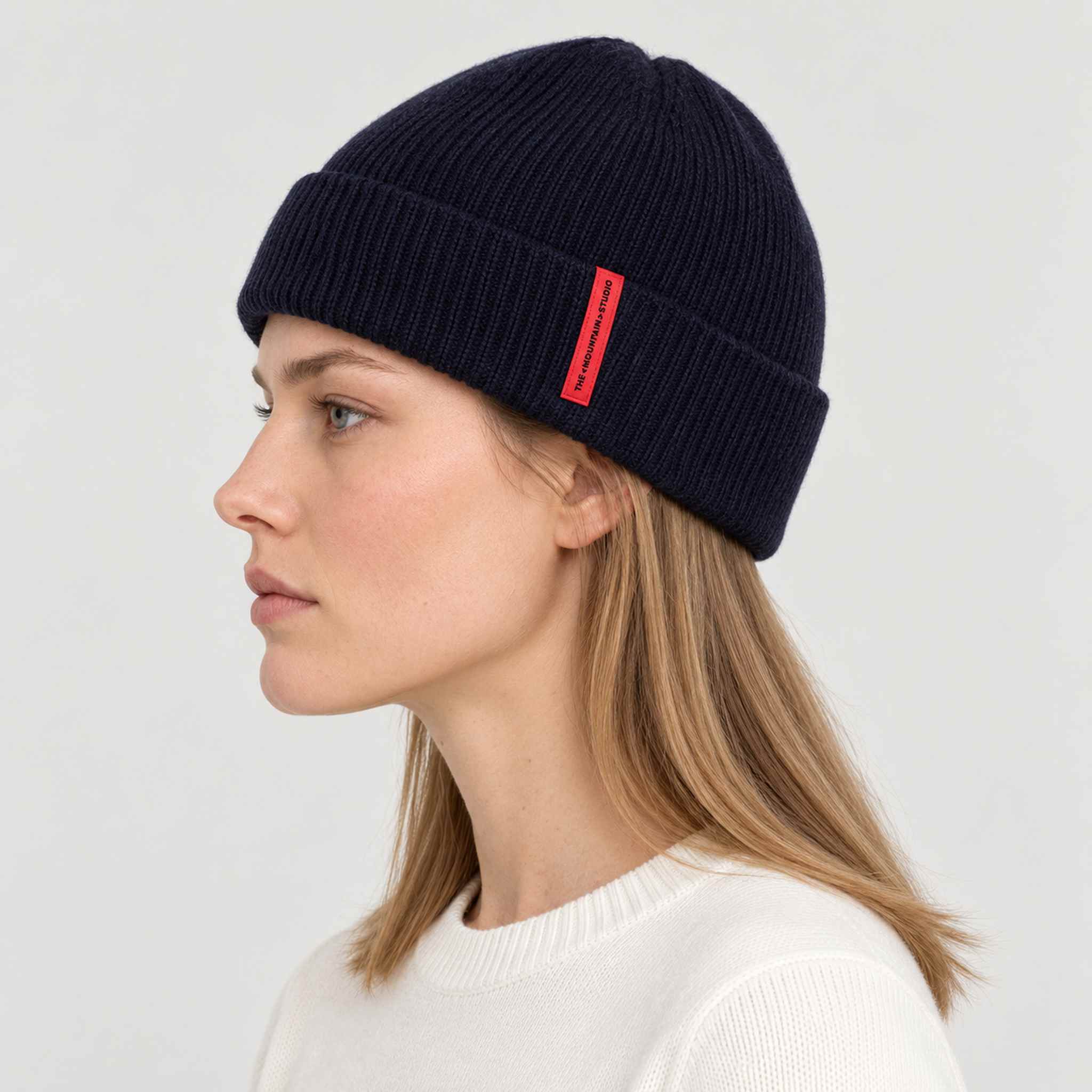 The Mountain Studio Wool Rib Beanie in Eclipse — eclipse — womens side