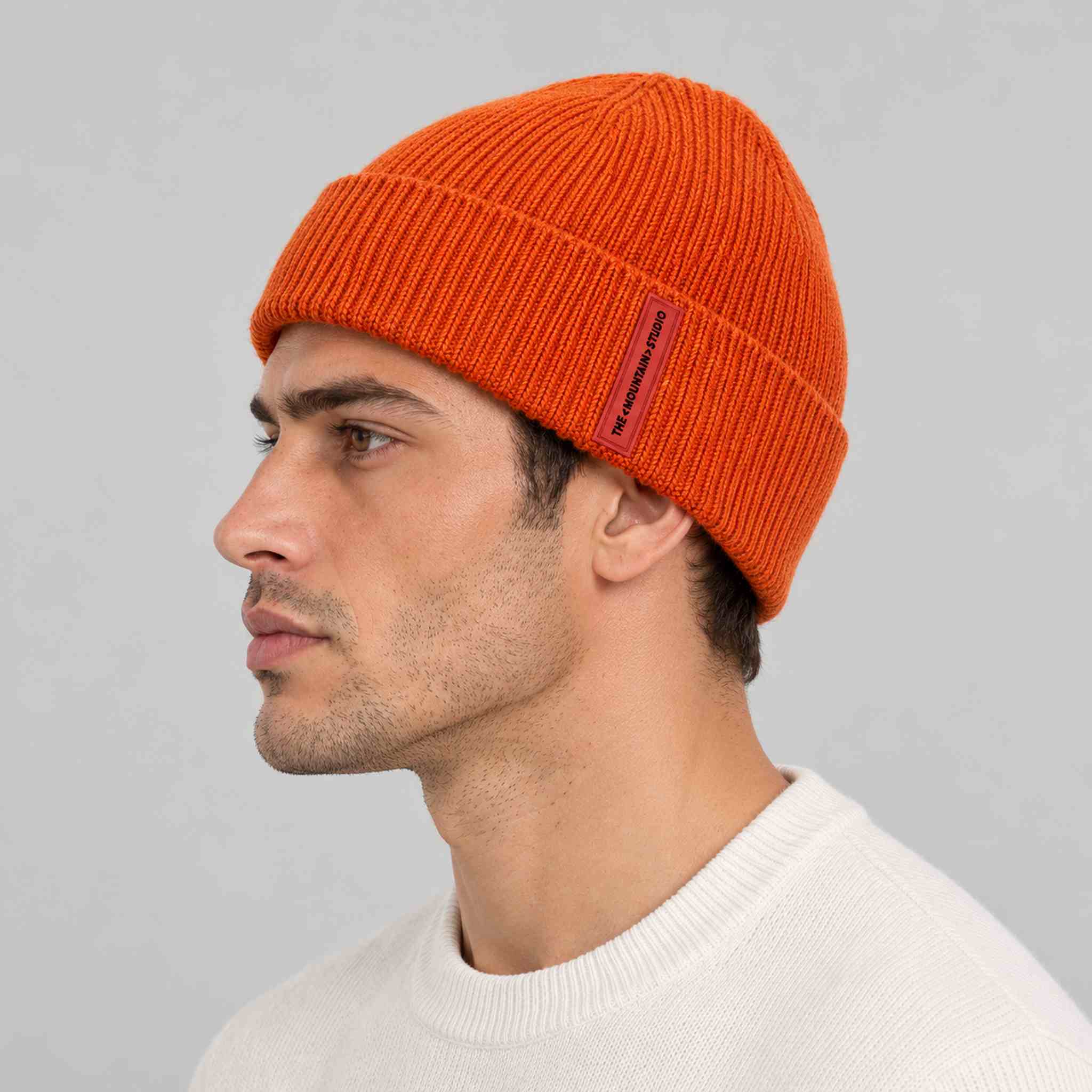 The Mountain Studio Wool Rib Beanie in Rooibos — rooibos — mens side