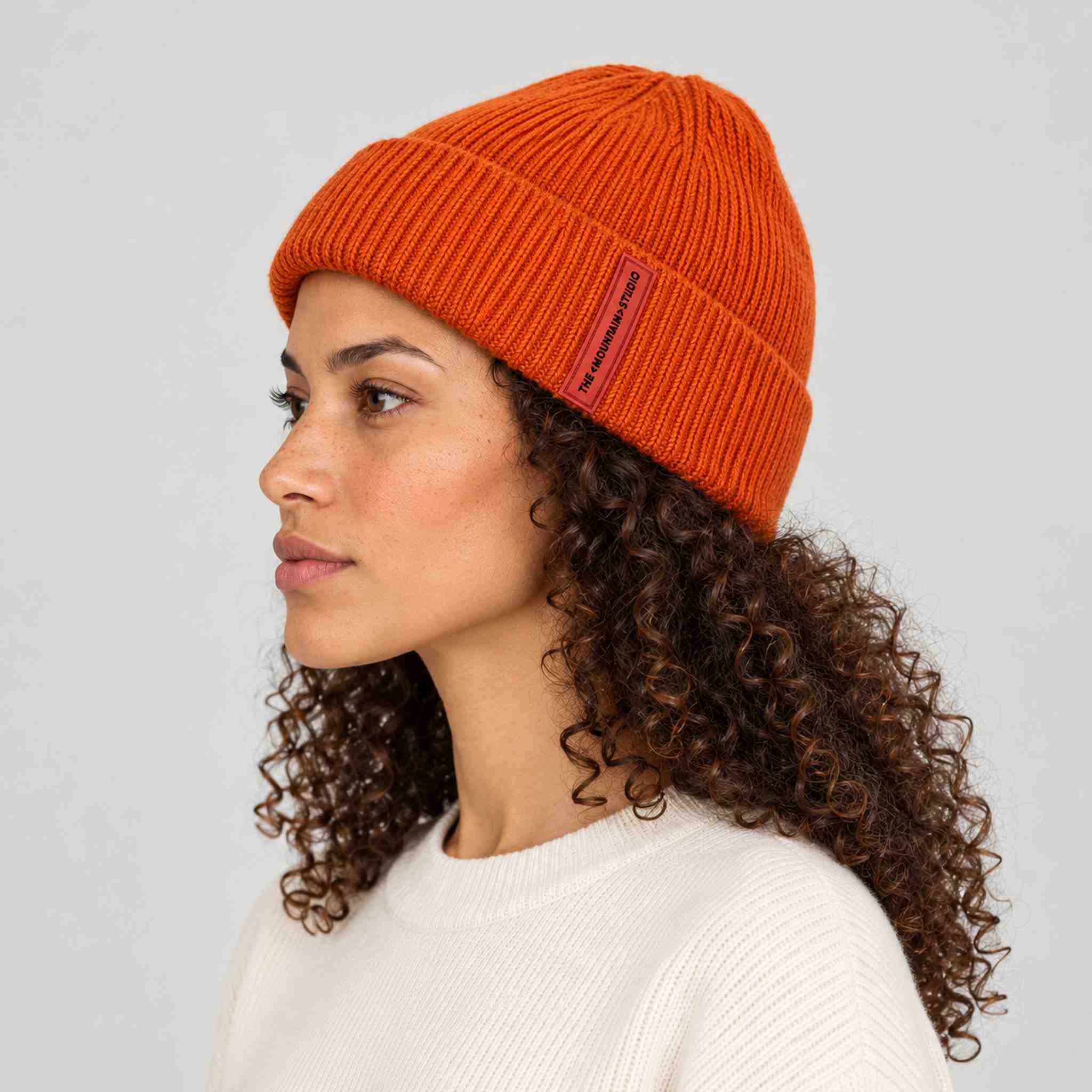 The Mountain Studio Wool Rib Beanie in Rooibos — rooibos — womens side