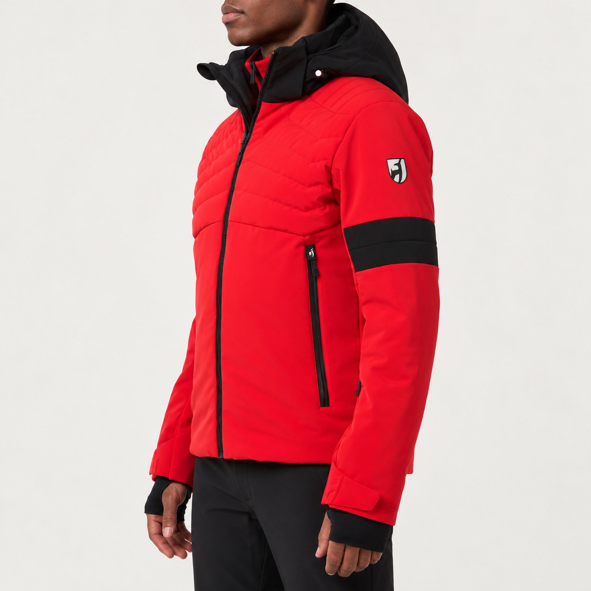 Toni Sailer mens Moritz Ski Jacket in Signal Red – model side
