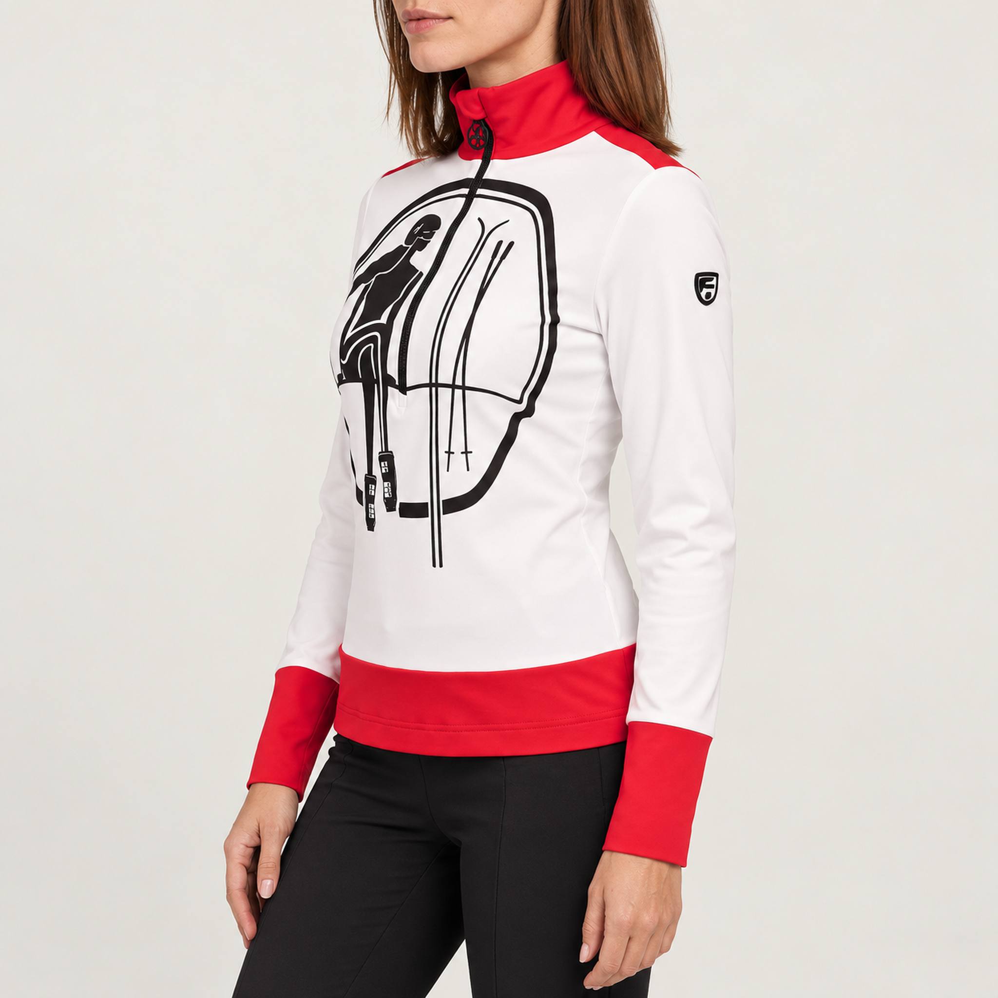 Toni Sailer womens Marylou Half Zip in White/Red – model side