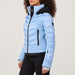 Toni Sailer Swinta Splendid Ski Jacket in Let It Snow Blue — approved female model 04 — model-side