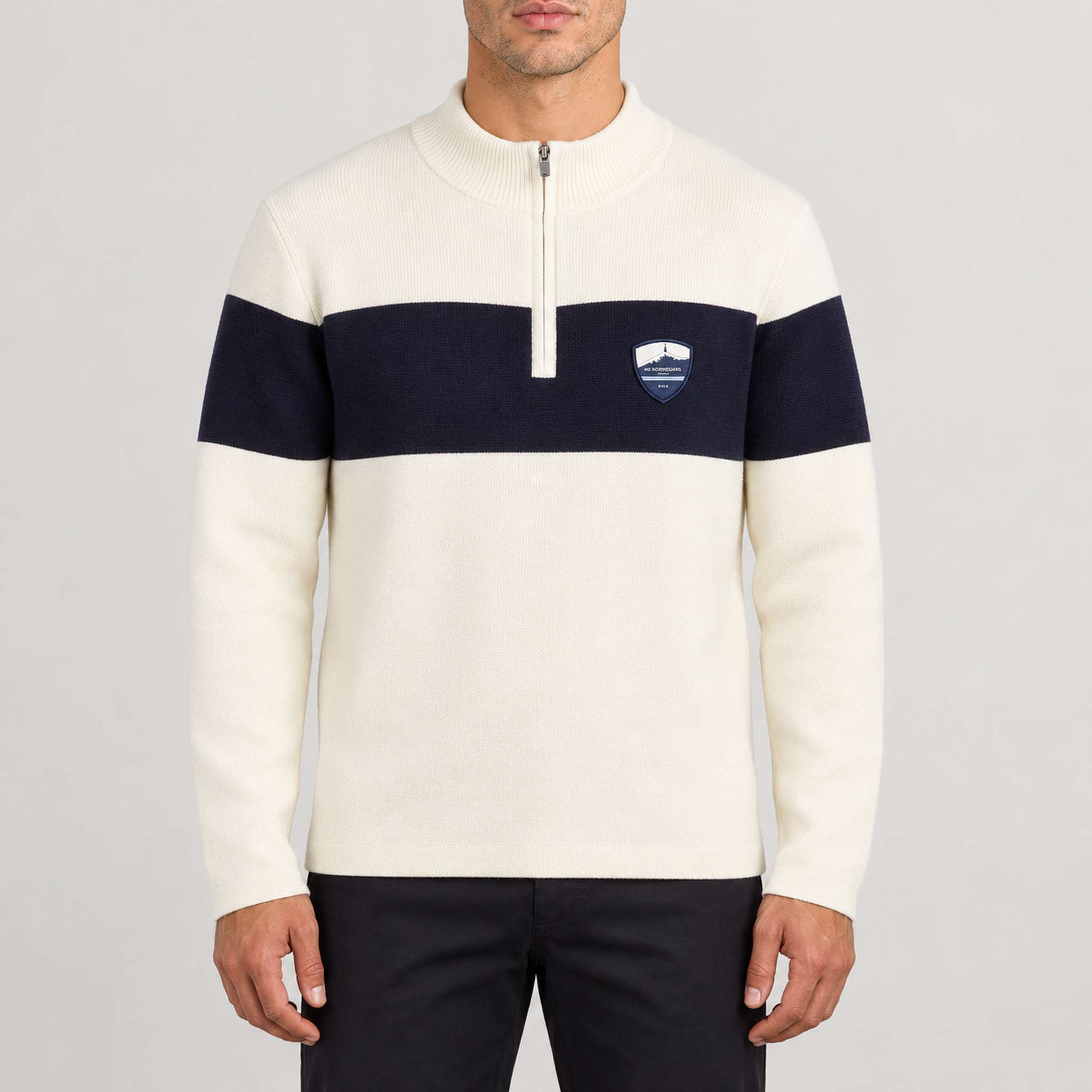 Holmenkollen Zipup Sweater in Off White — 03 model front