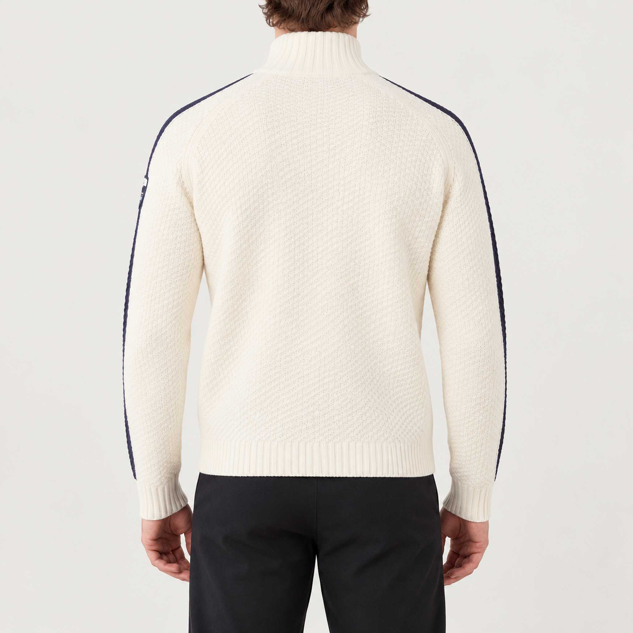Kikut Zipup Sweater in Off White — 04 model back