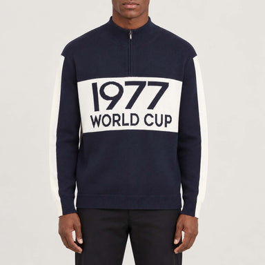 World Cup Sweater in Dark Blue — 03 model front