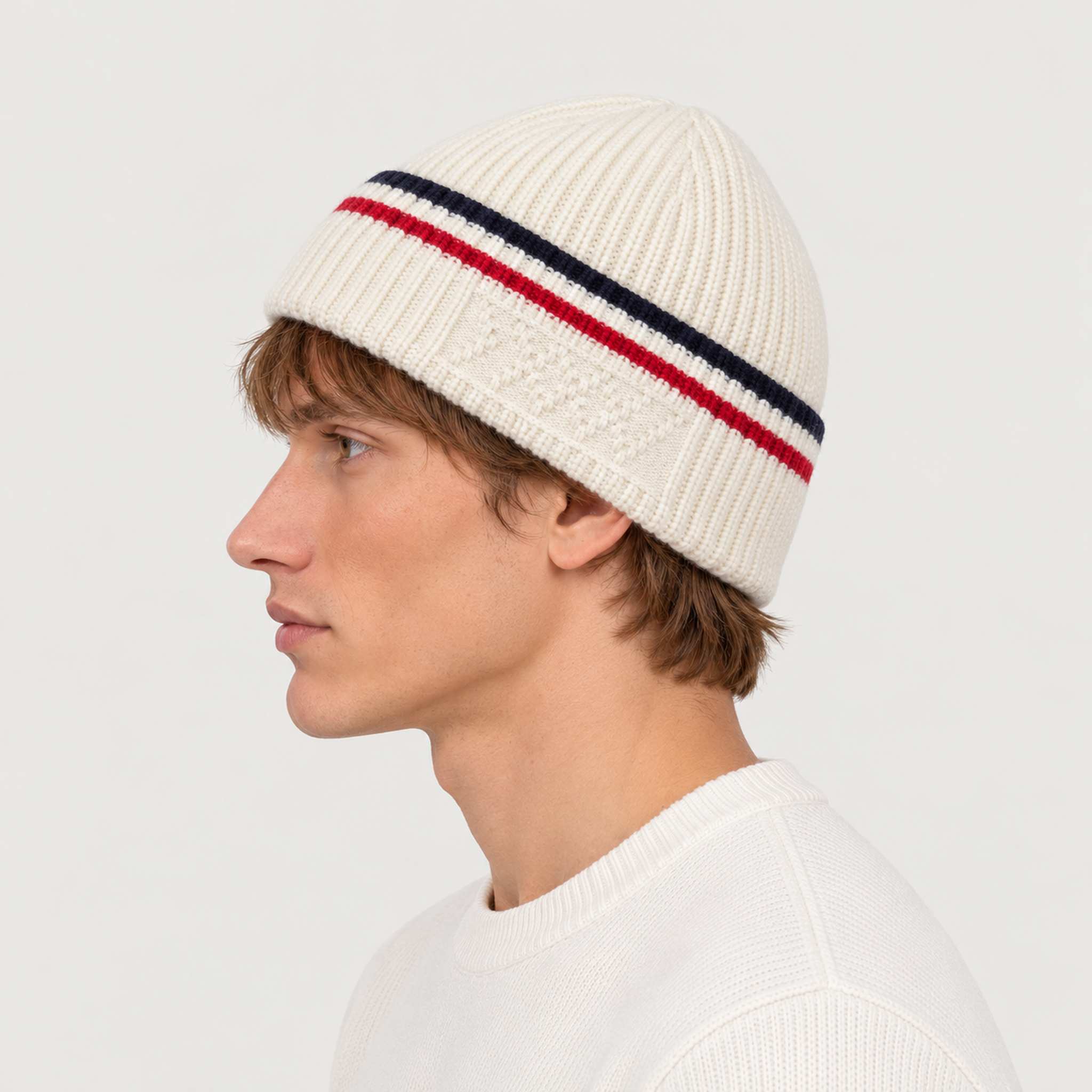 Fjell Beanie in Off White — 05 mens side