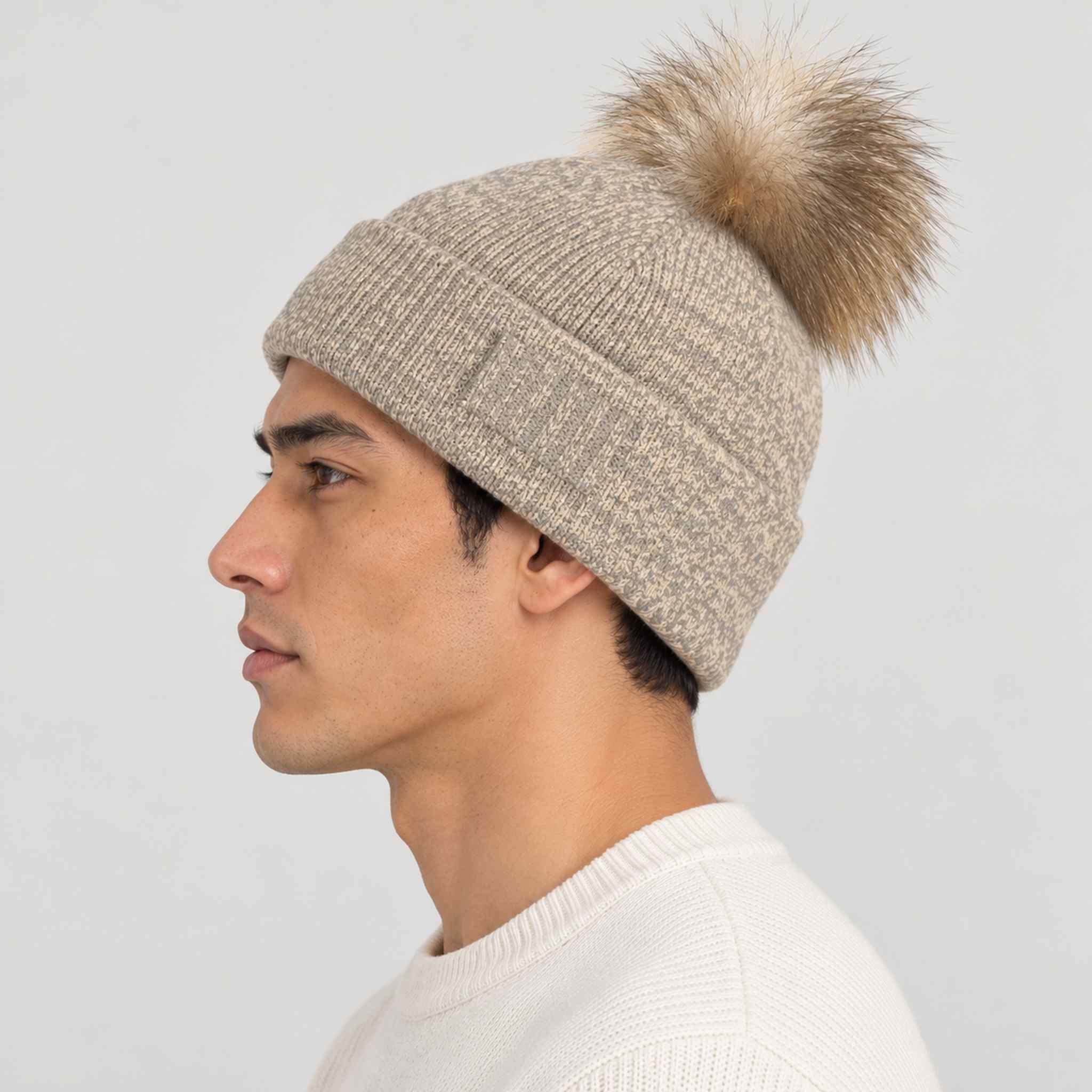 Geilo Pompom Beanie in Beige — 05 mens side