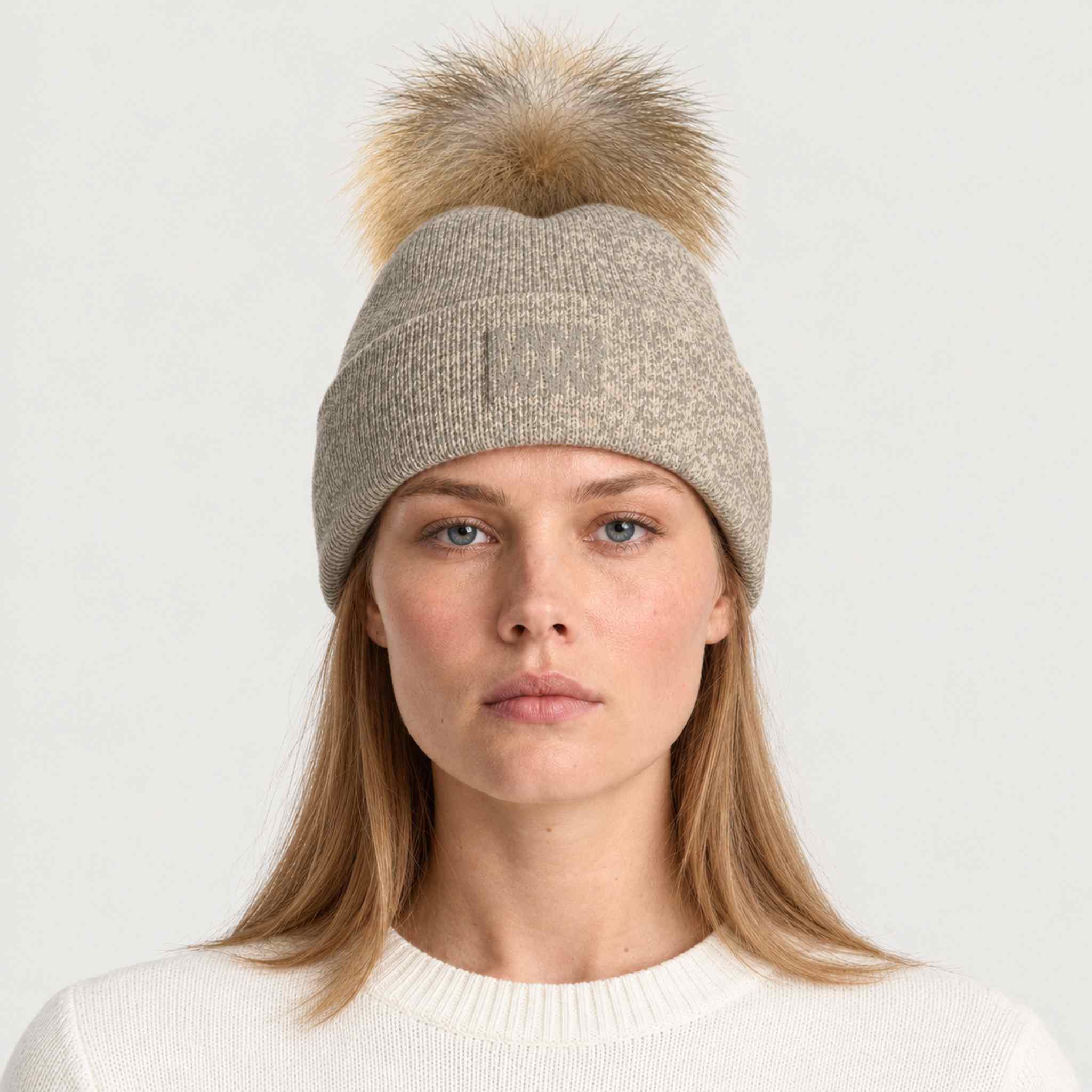 Geilo Pompom Beanie in Beige — 06 womens front