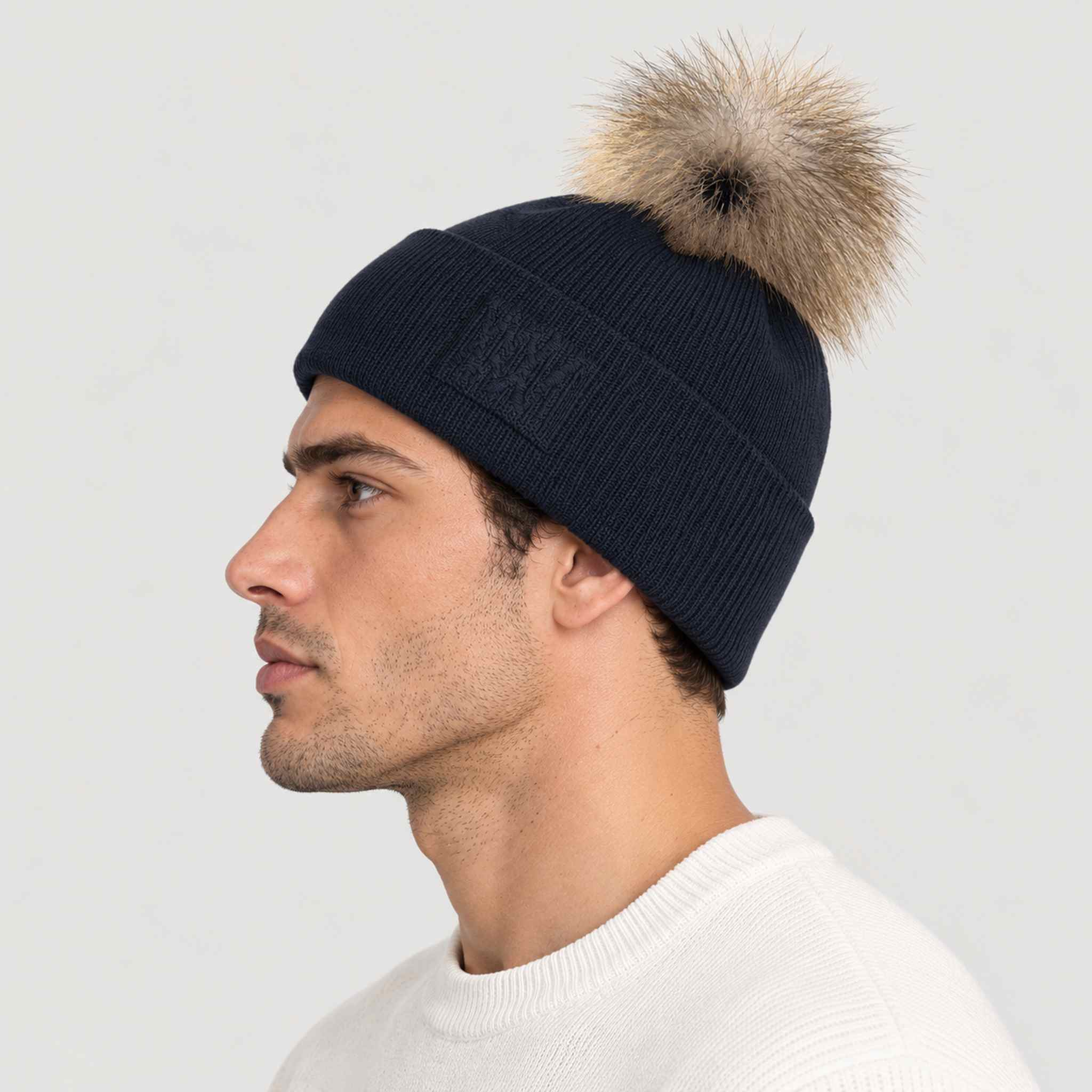 Geilo Pompom Beanie in Navy blue — 05 mens side