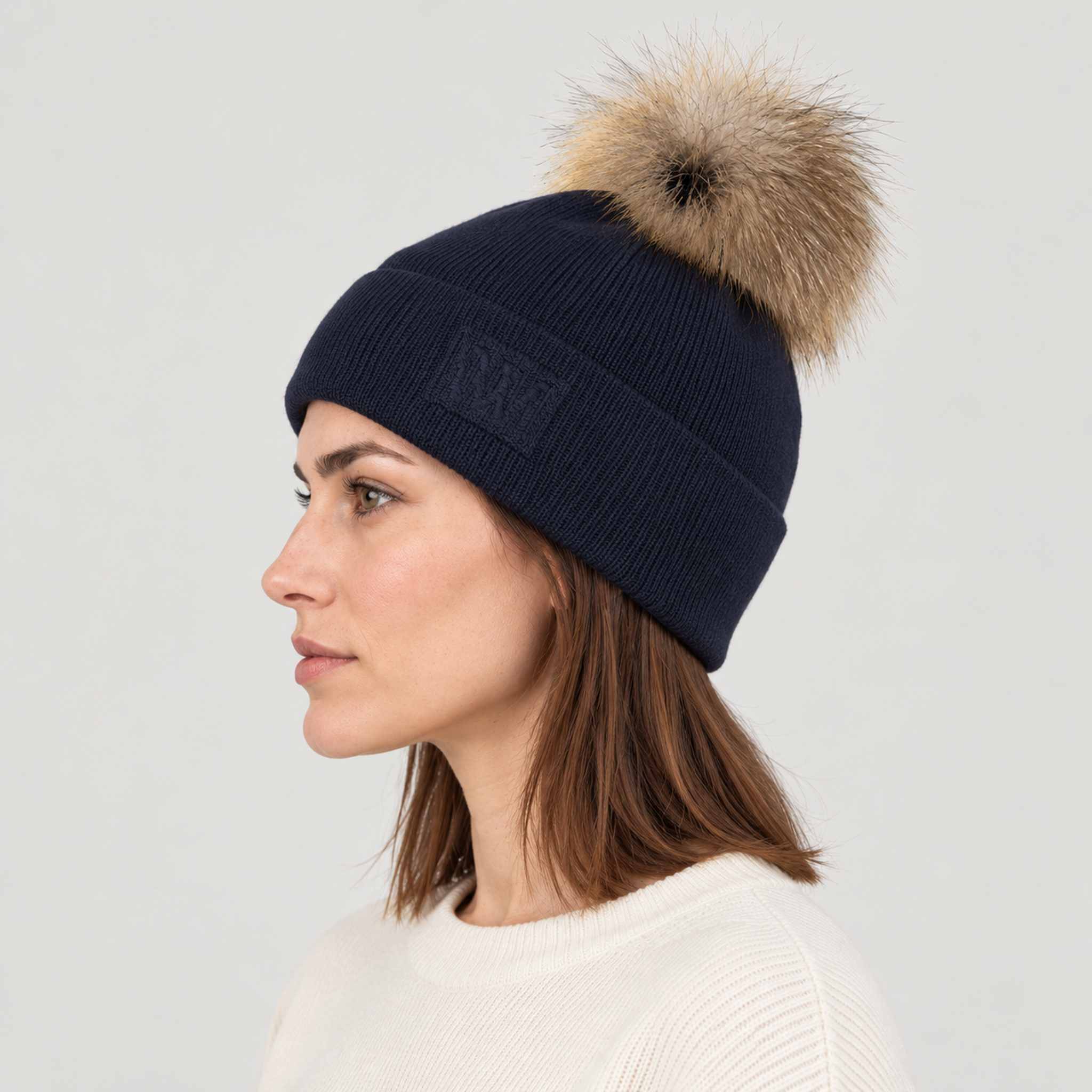 Geilo Pompom Beanie in Navy blue — 08 womens side