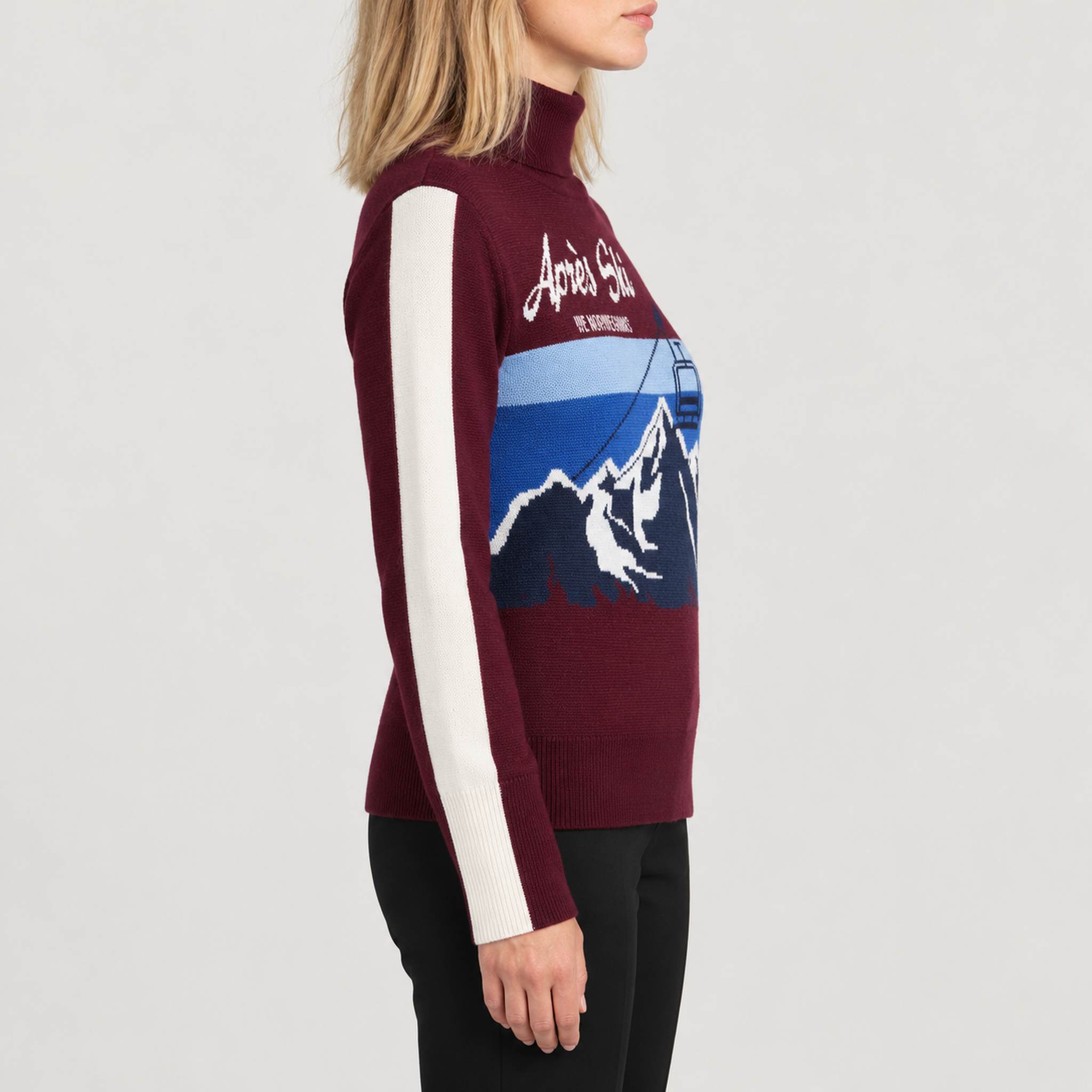 Afterski Sweater in Burgundy — 05 model side