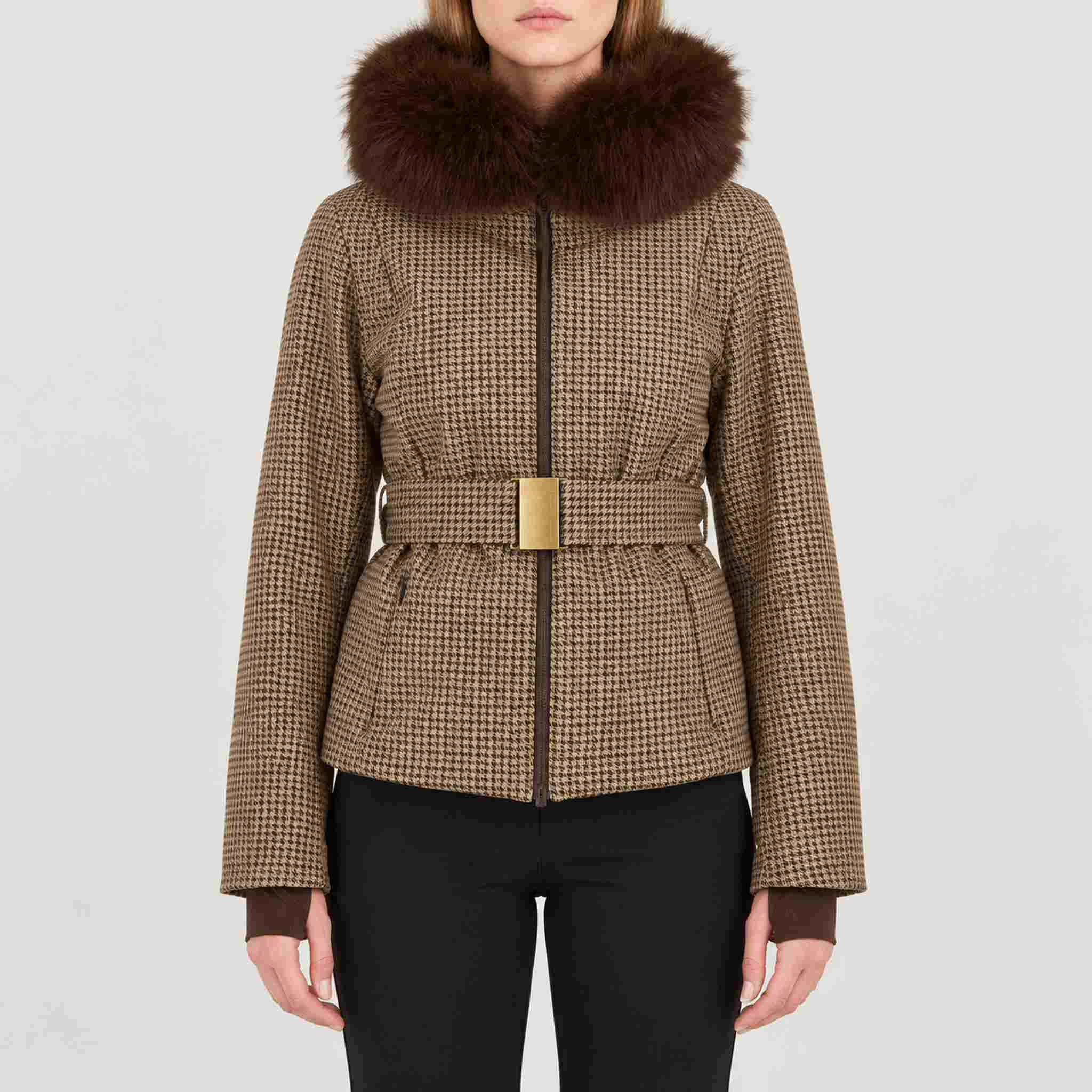 Glenshee Tailored Ski Jacket in Brown — 03 model front