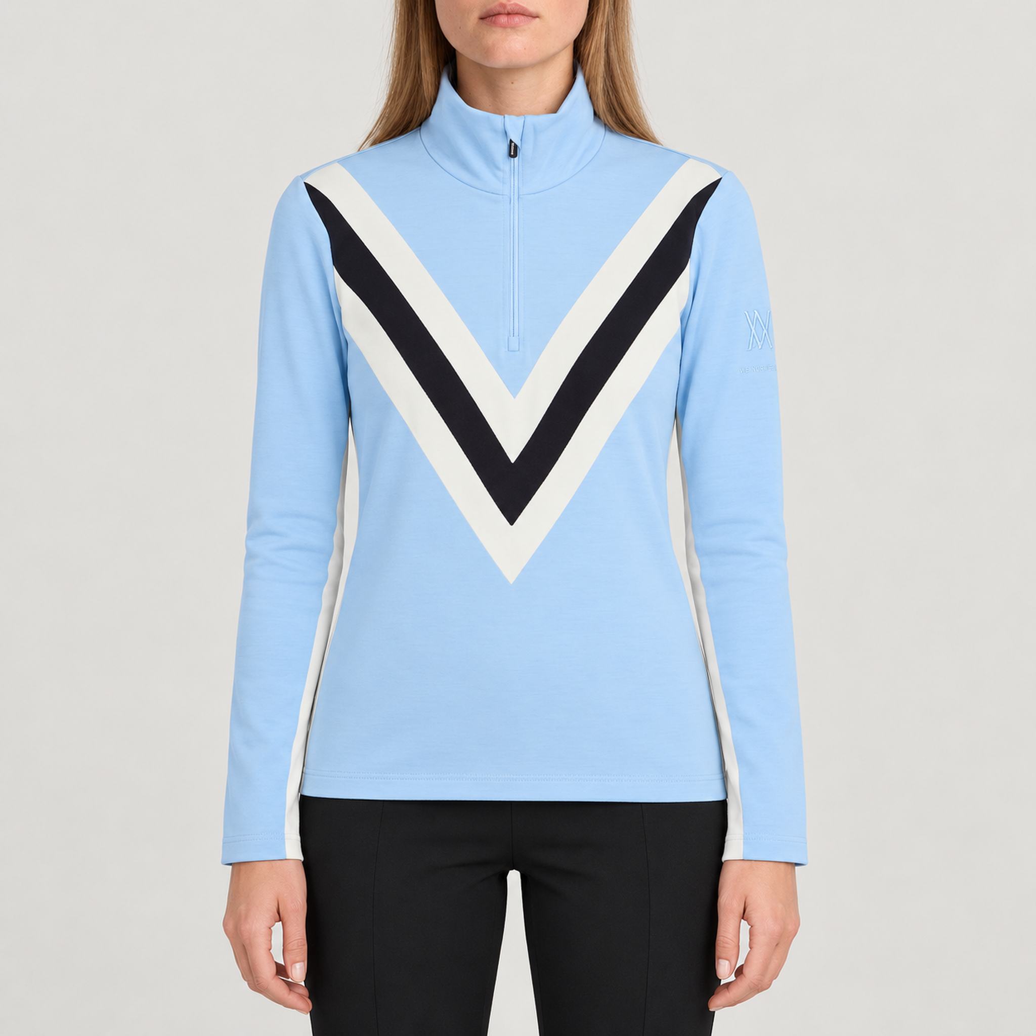 Voss Chevron Zipup Sweater in Light blue — 03 model front