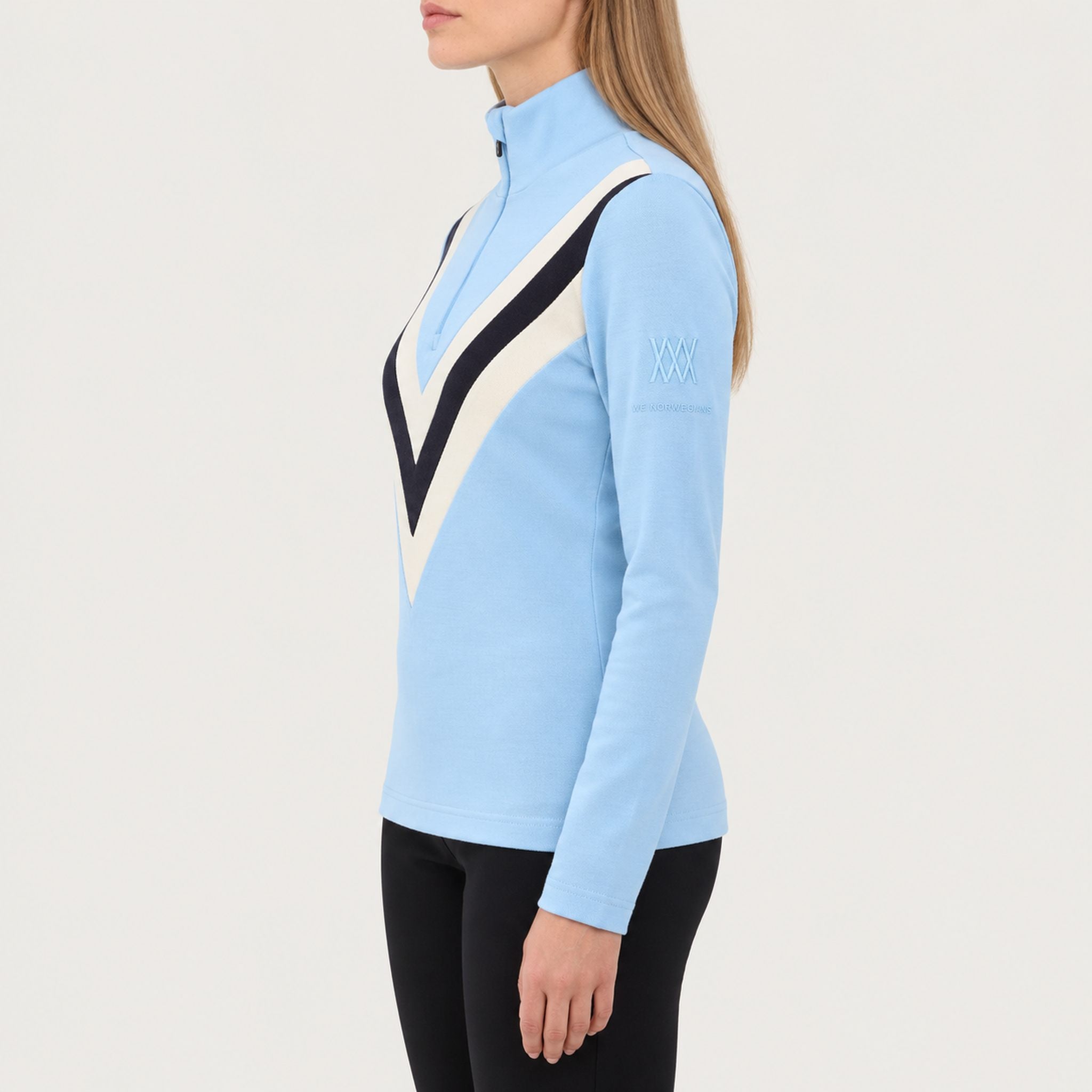 Voss Chevron Zipup Sweater in Light blue — 05 model side