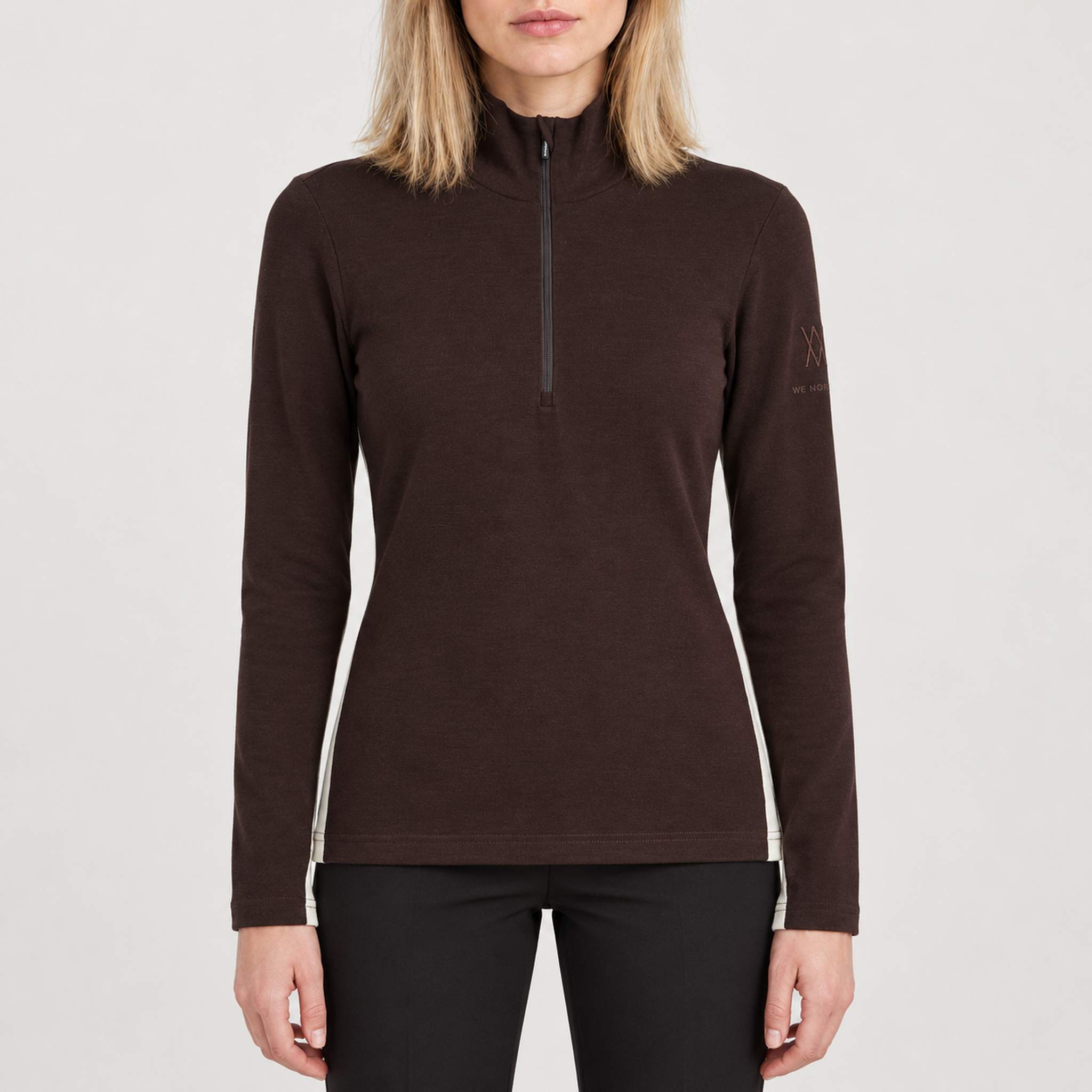 Voss Zipup Sweater in Brown — 03 model front