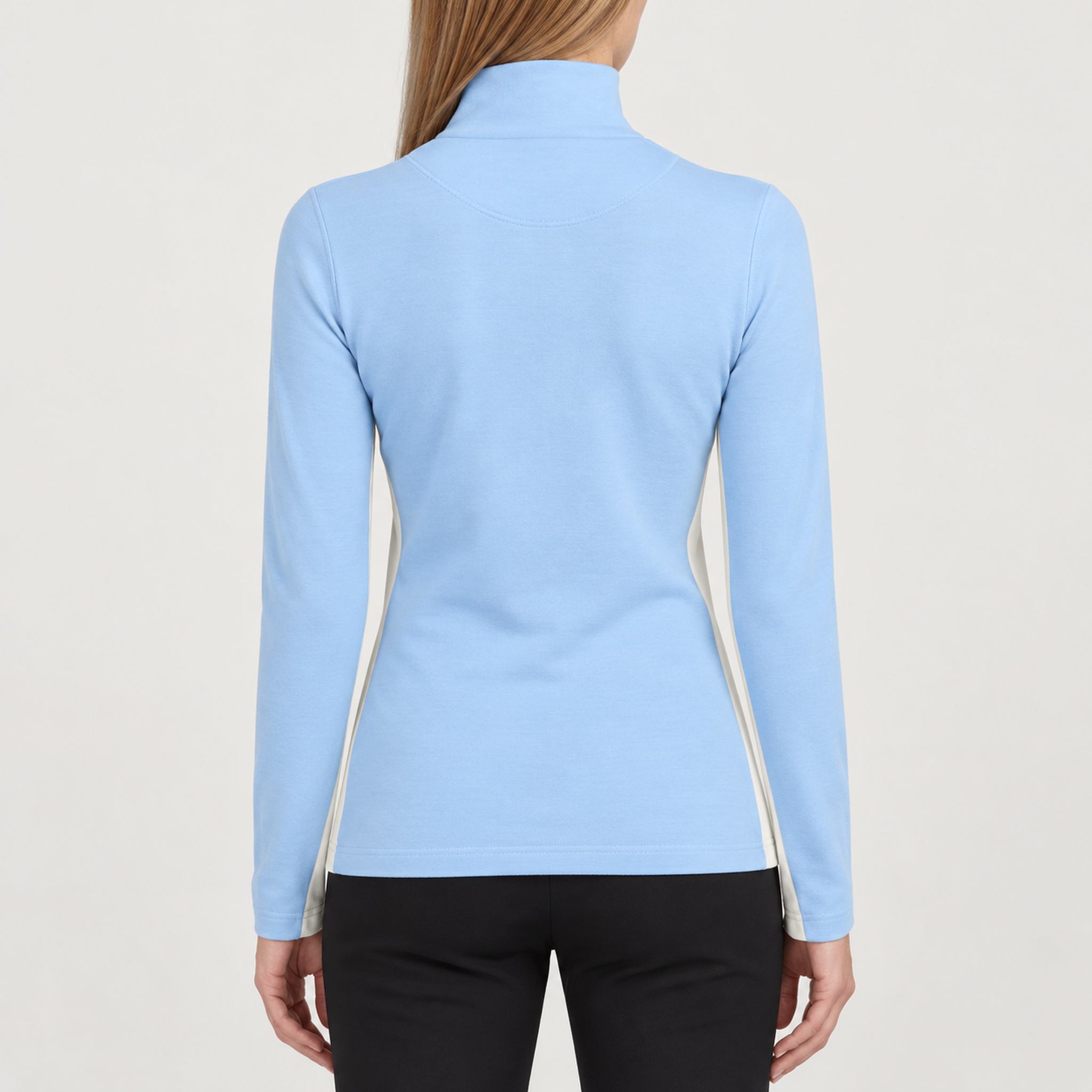 Voss Zipup Sweater in Light blue — 04 model back